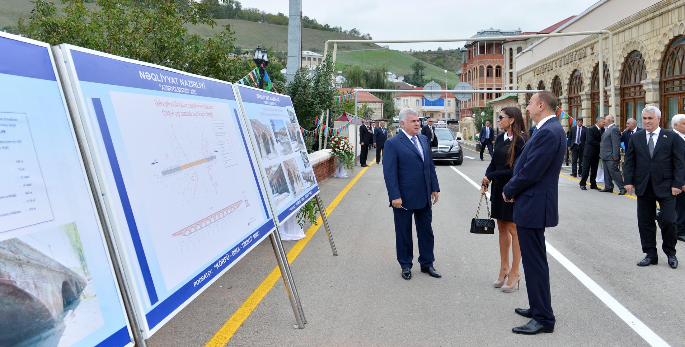 Ilham Aliyev reviewed the condition of the arched "Red Bridge" over the Gudyalchay river in the Krasnaya Sloboda settlement of Guba District after reconstruction