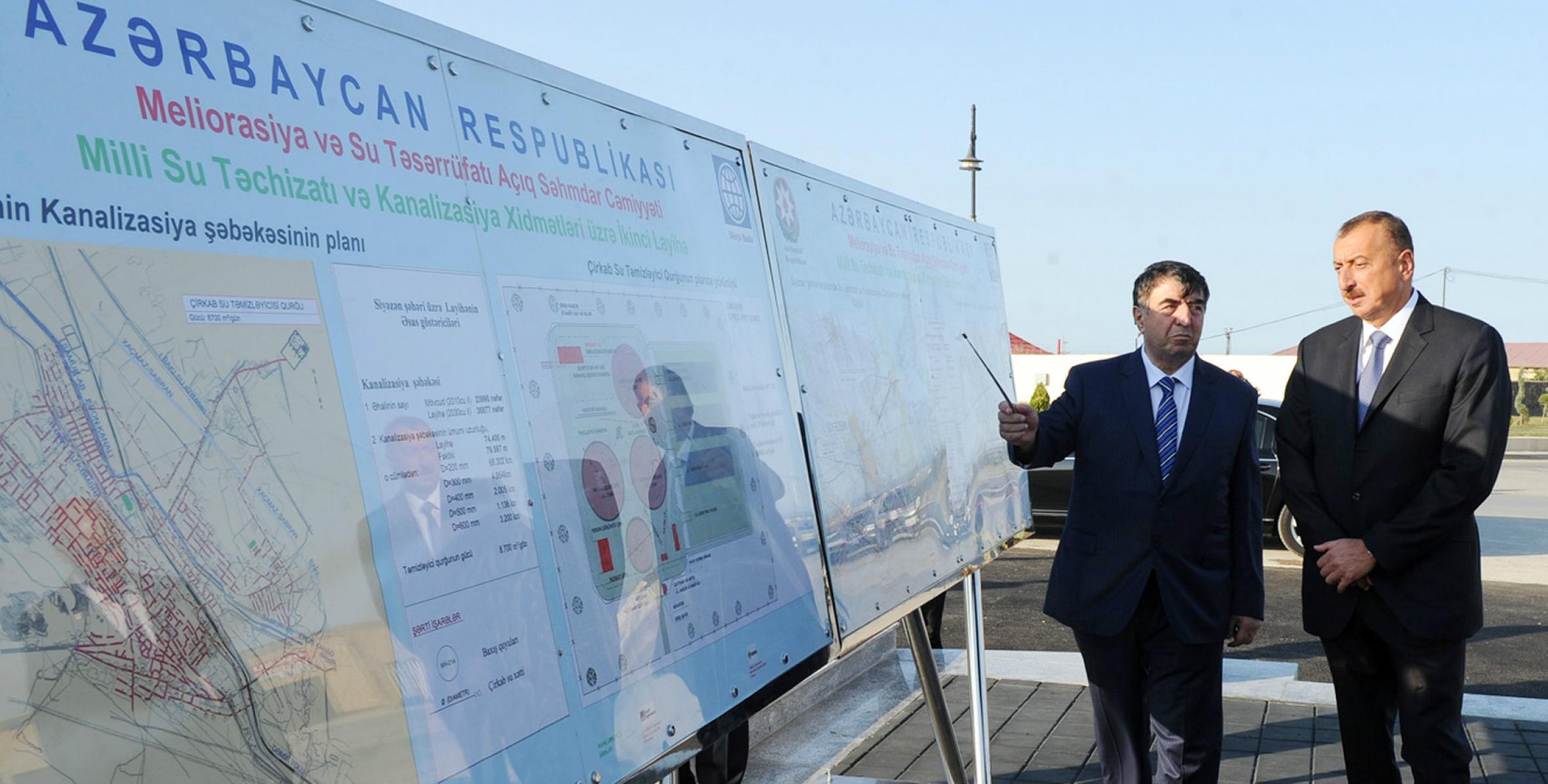 Ильхам Алиев принял участие в церемонии сдачи в эксплуатацию водопроводной линии и канализационной сети в городе Сиязань