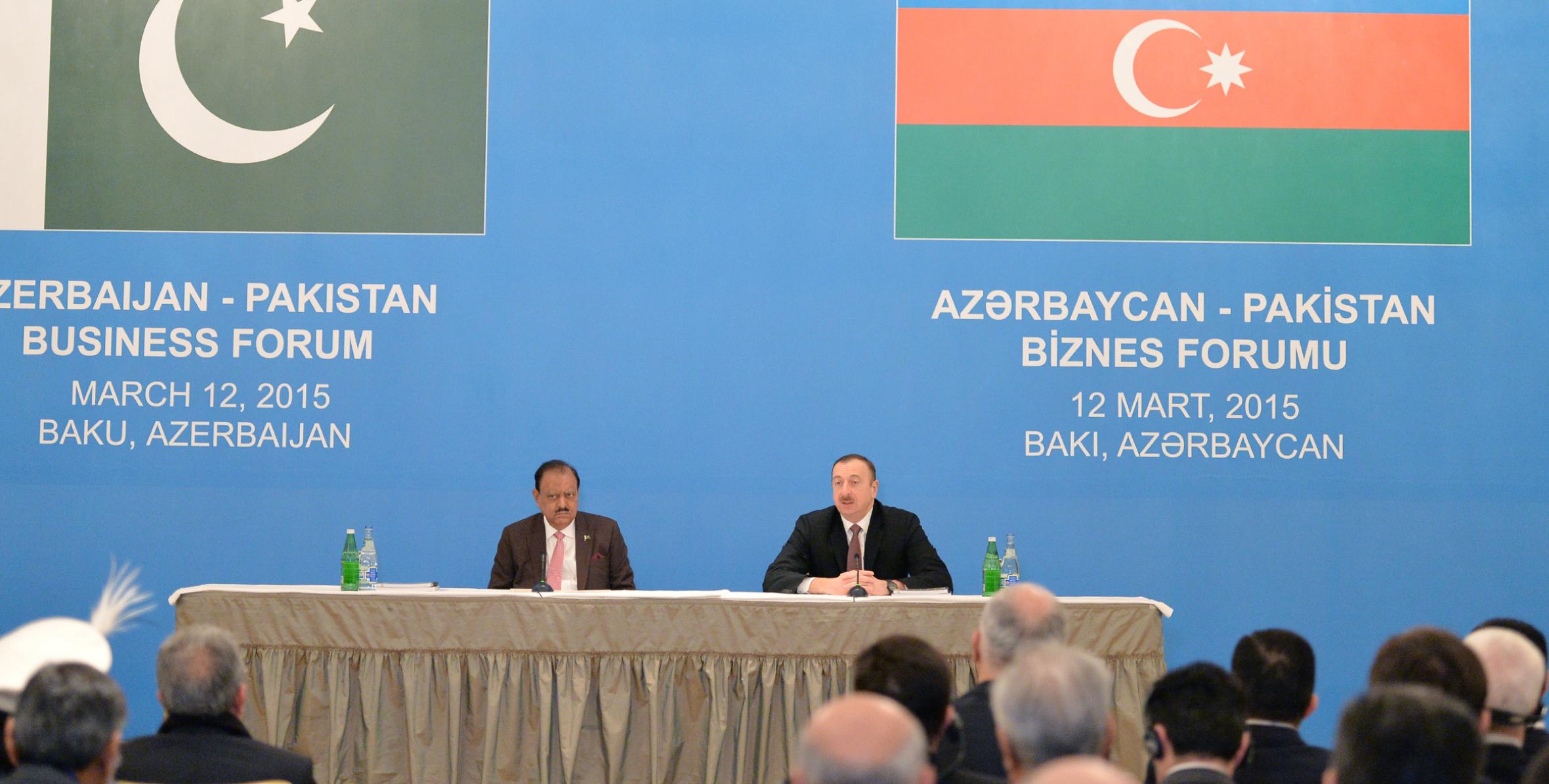 Ilham Aliyev and President Mamnoon Hussain attended the Azerbaijani-Pakistani business forum