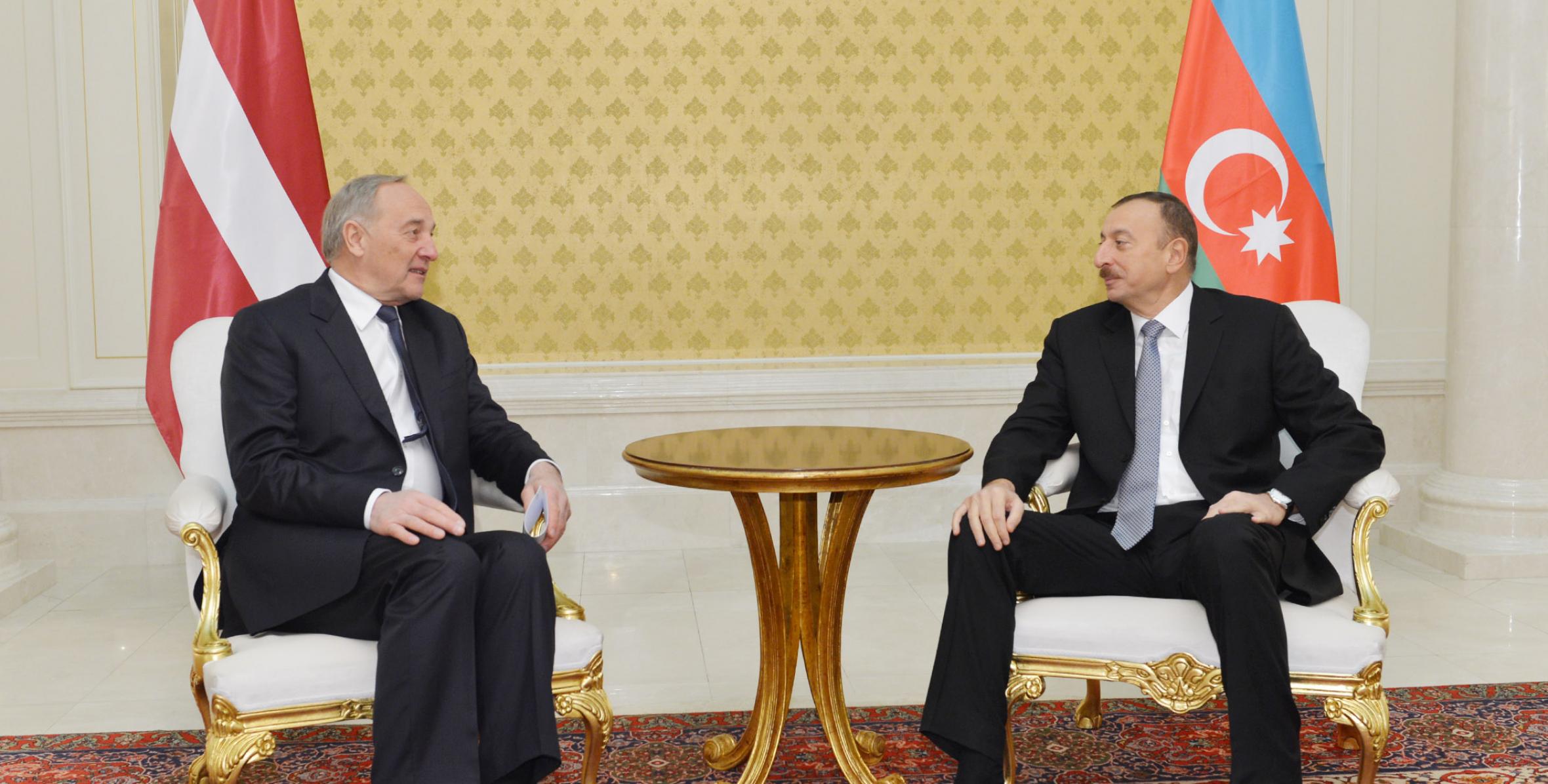 Ilham Aliyev held a one-on-one meeting with President of the Republic of Latvia Andris Berzins
