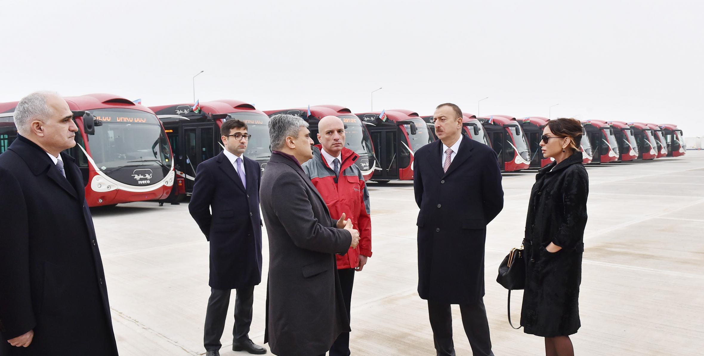 Ilham Aliyev reviewed ongoing work at a bus depot and a training center for the First European Games and the Baku Sports Palace