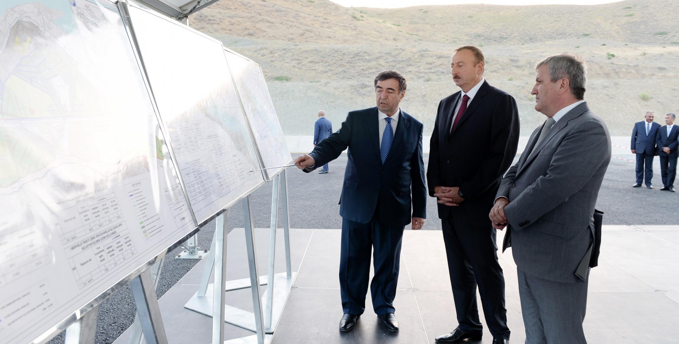 Ilham Aliyev attended a ceremony to lay a foundation stone for a water discharge installation to supply water from the Takhtakorpu-Jeyranbatan channel to irrigated lands