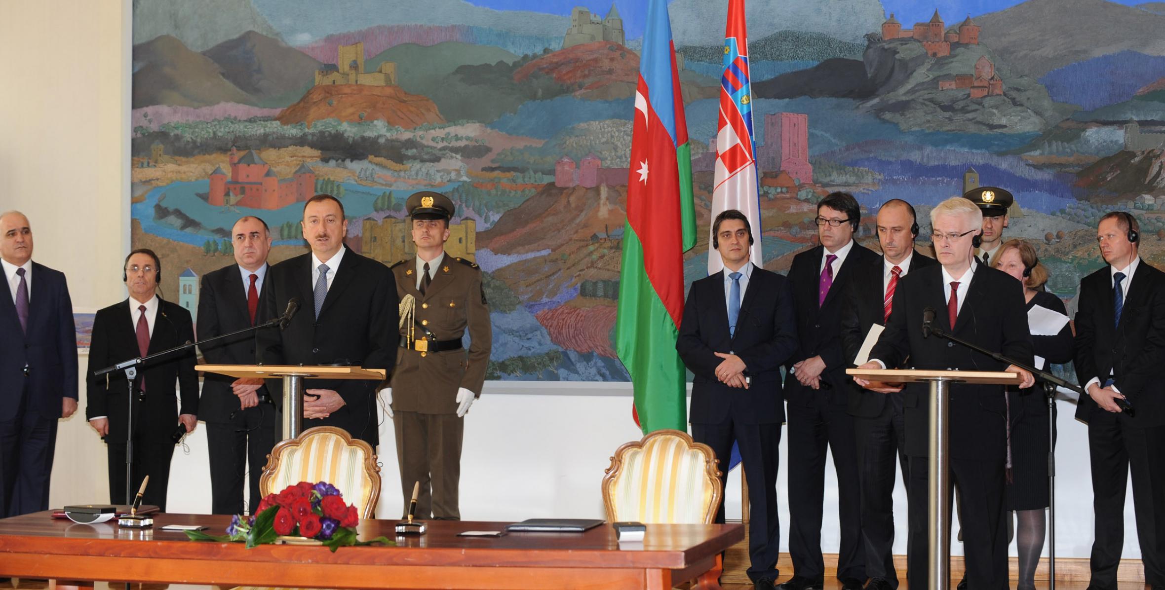 Presidents of Azerbaijan and Croatia made statements for the press