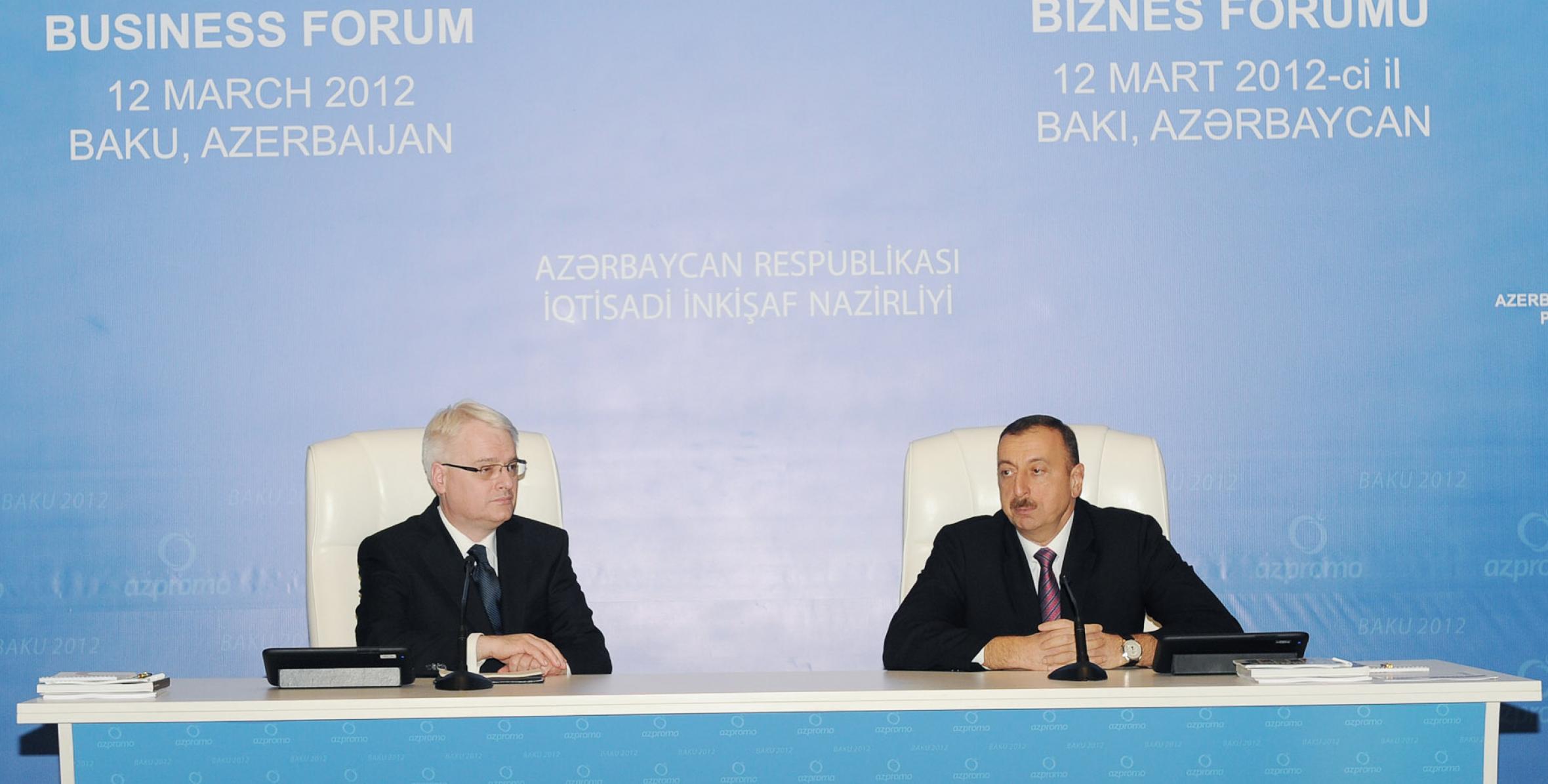 The Azerbaijani-Croatian business forum attended by President Ilham Aliyev and President of the Republic of Croatia Ivo Josipović was held