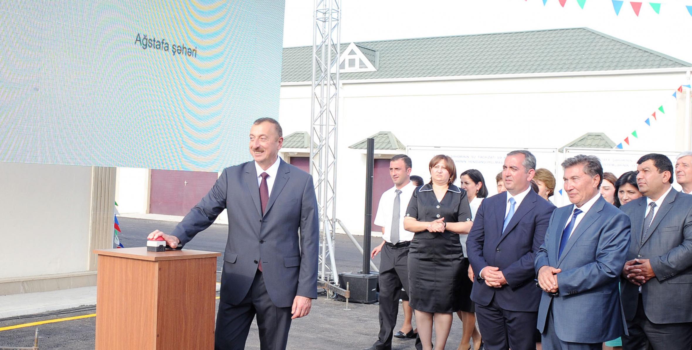 Ильхам Алиев принял участие в церемонии сдачи в эксплуатацию после реконструкции систем водоснабжения и канализации города Агстафы