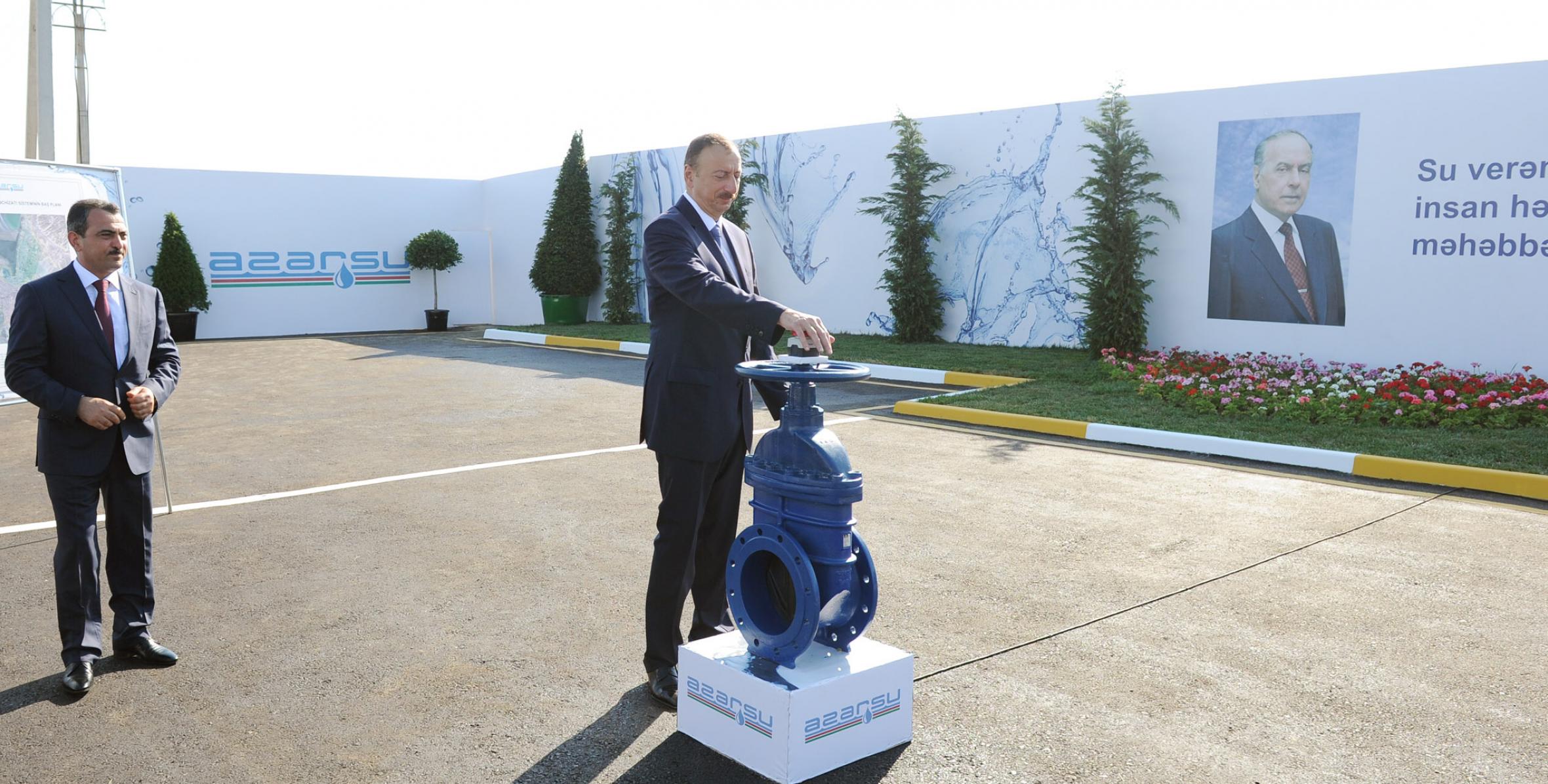 Ильхам Алиев принял участие в церемонии подачи питьевой воды в город Ширван из группового водопровода Ширван-Мугань
