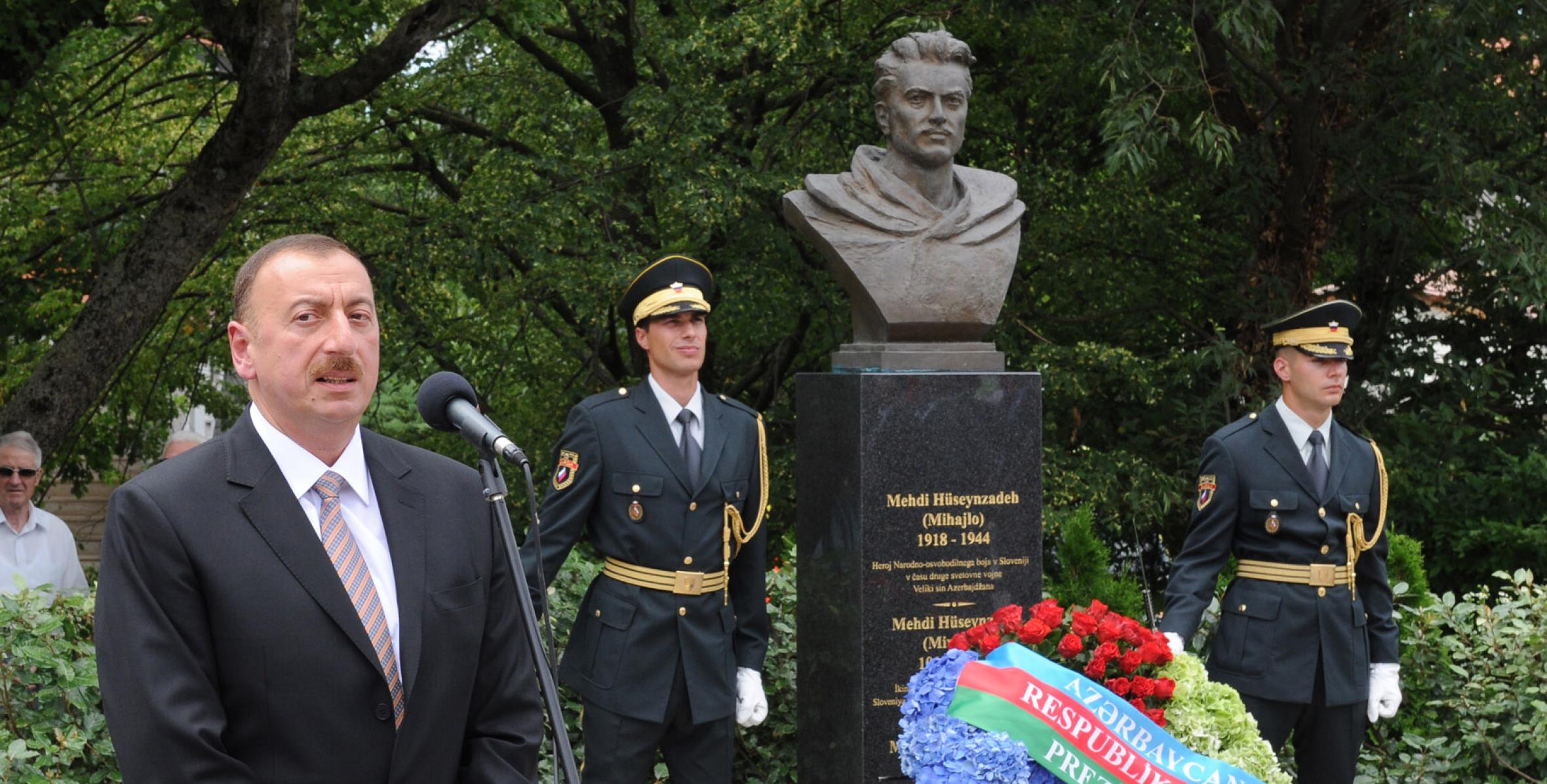 Sloveniyanın Novo Qoritsa şəhərində Sovet İttifaqı Qəhrəmanı Mehdi Hüseynzadənin memorialının açılışında İlham Əliyevin nitqi