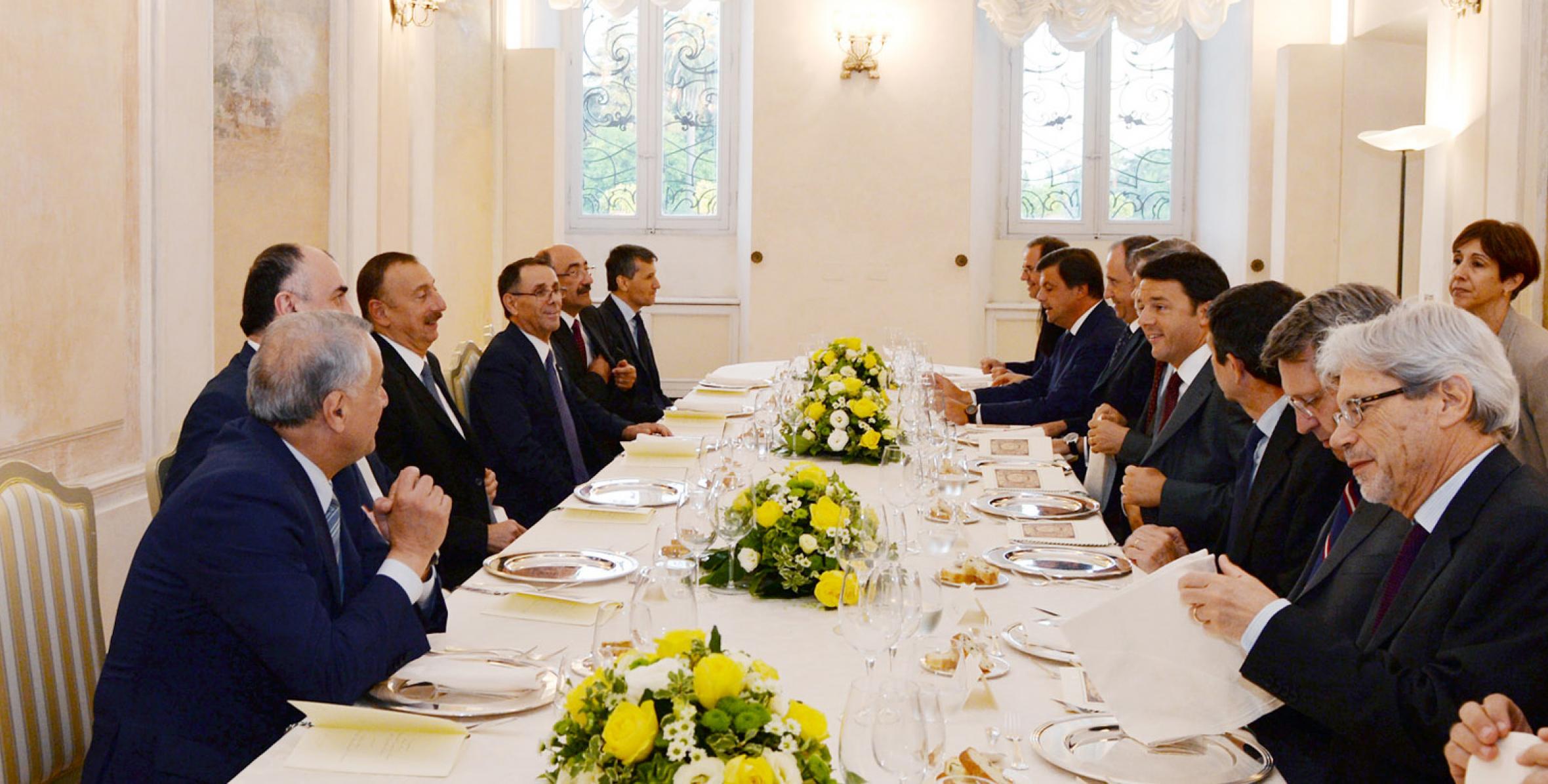 Dinner reception was hosted on behalf of Italian Premier Matteo Renzi in honor of President of Azerbaijan Ilham Aliyev