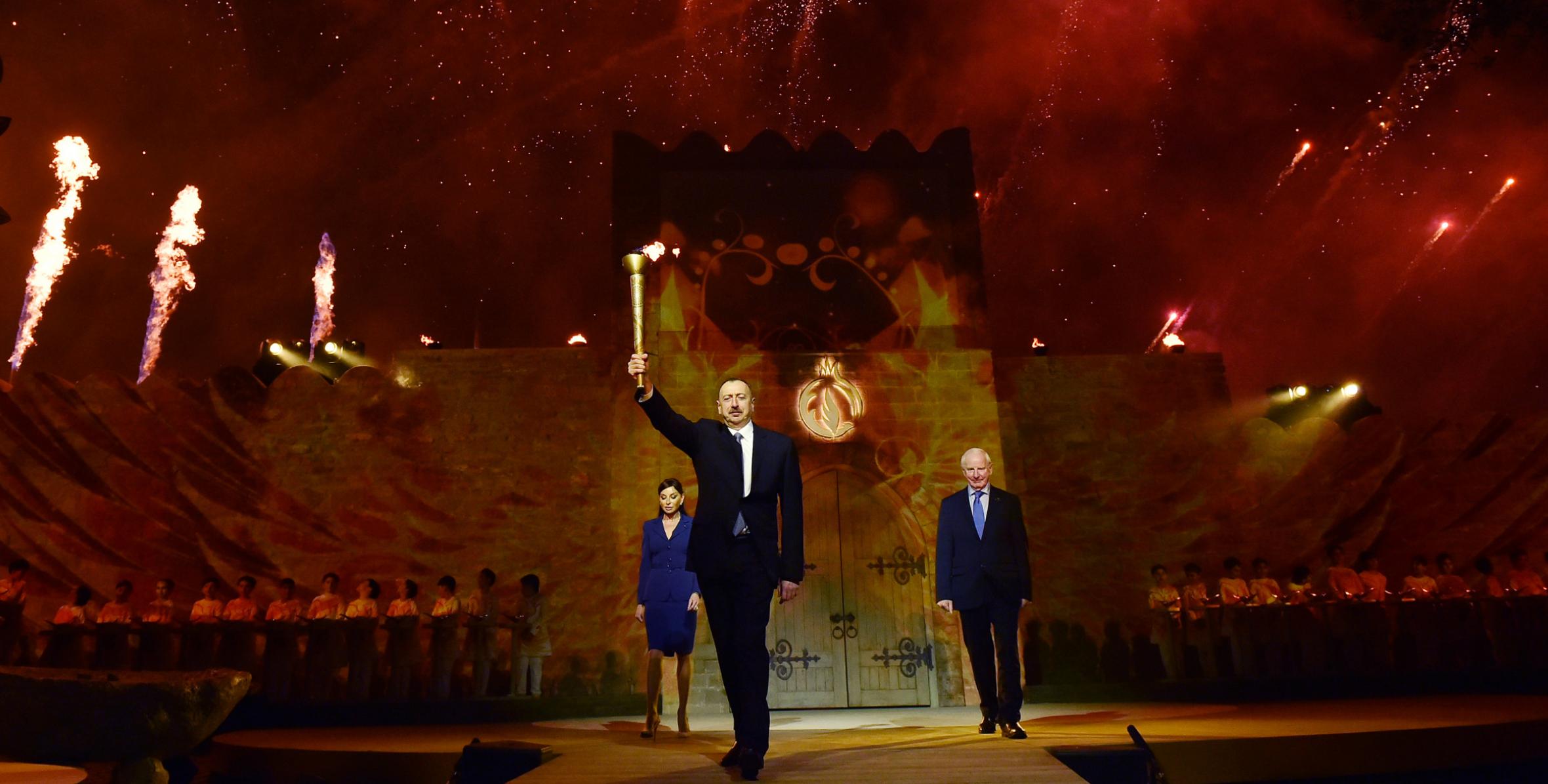 Ильхам Алиев принял участие в церемонии зажжения факела первых Европейских игр «Баку-2015»