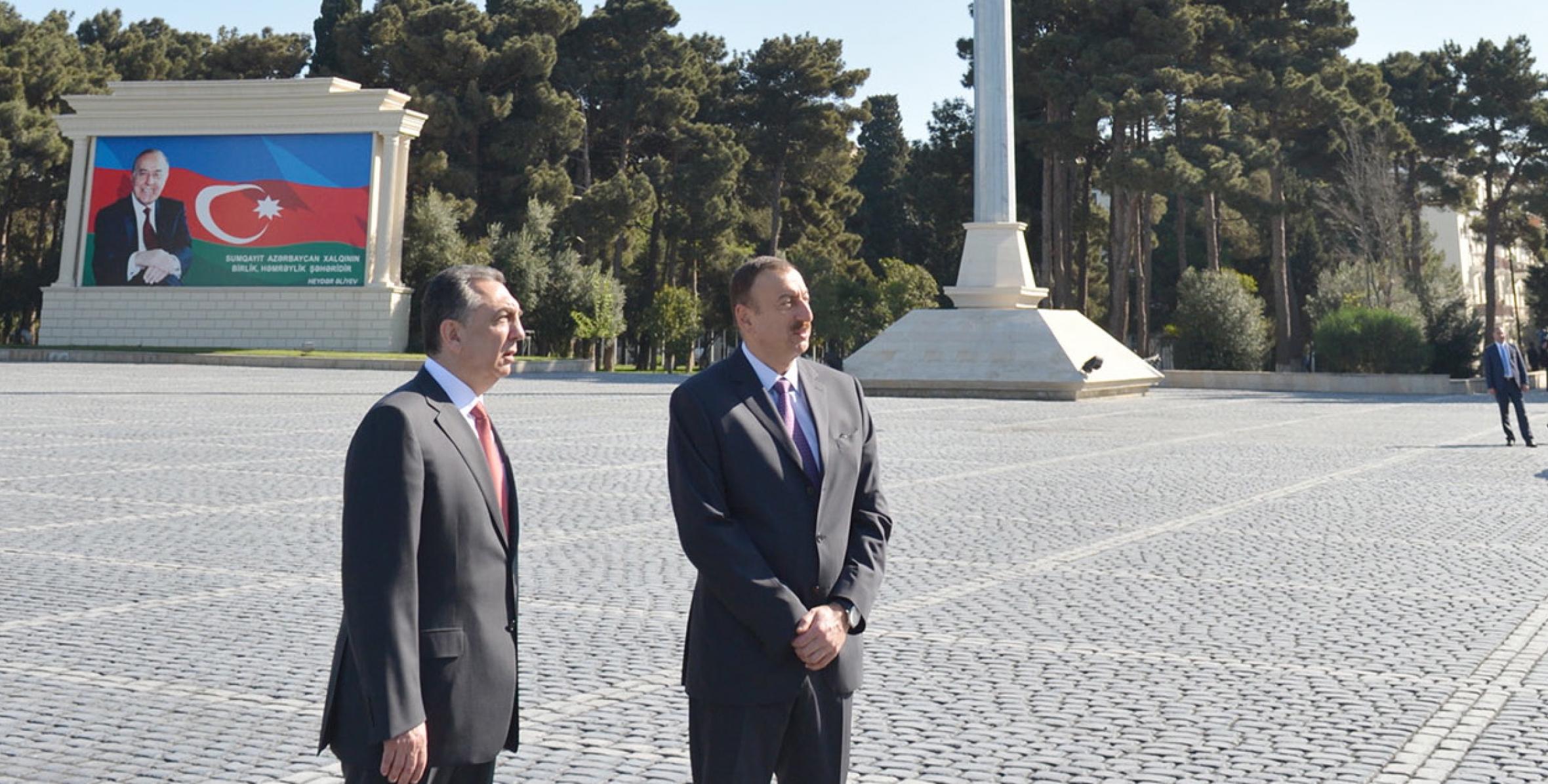Ilham Aliyev examined the Flag Square in Sumgayit