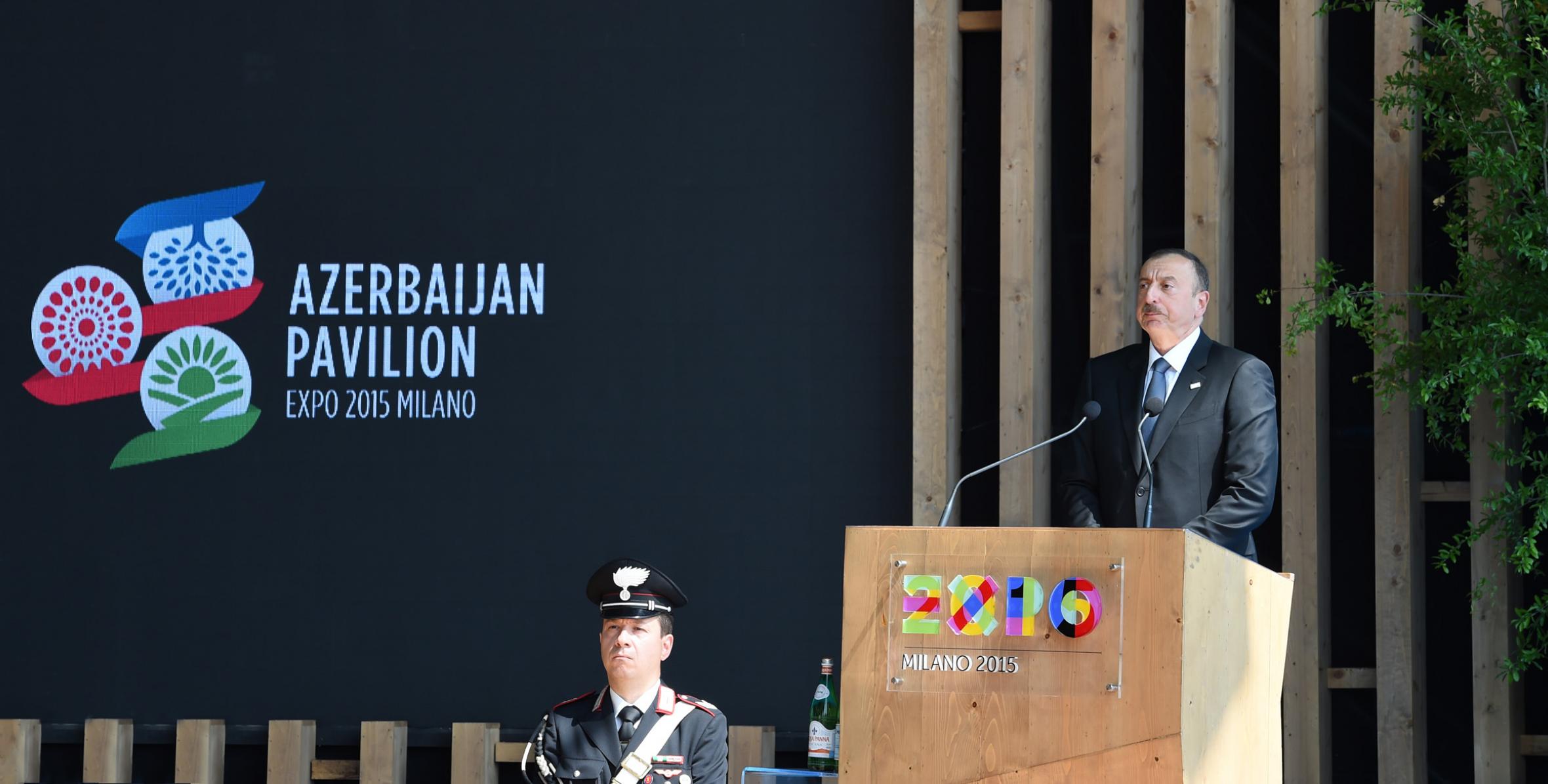 Ilham Aliyev attended the ceremony of the "National day" organized at the Azerbaijan`s pavilion in the "Expo Milano 2015" international exhibition