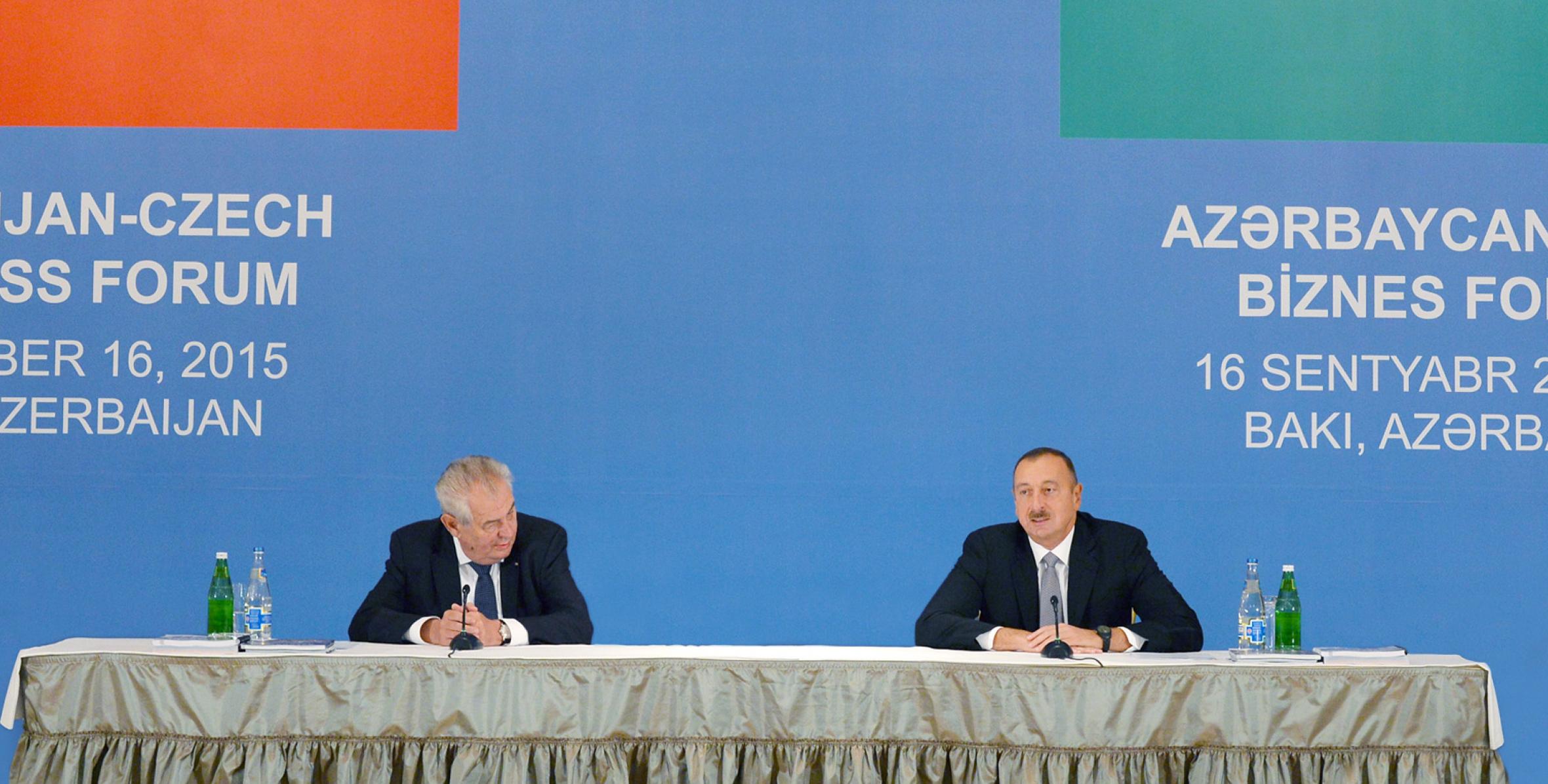 Ильхам Алиев и Президент Чешской Республики Милош Земан приняли участие в азербайджано-чешском бизнес-форуме