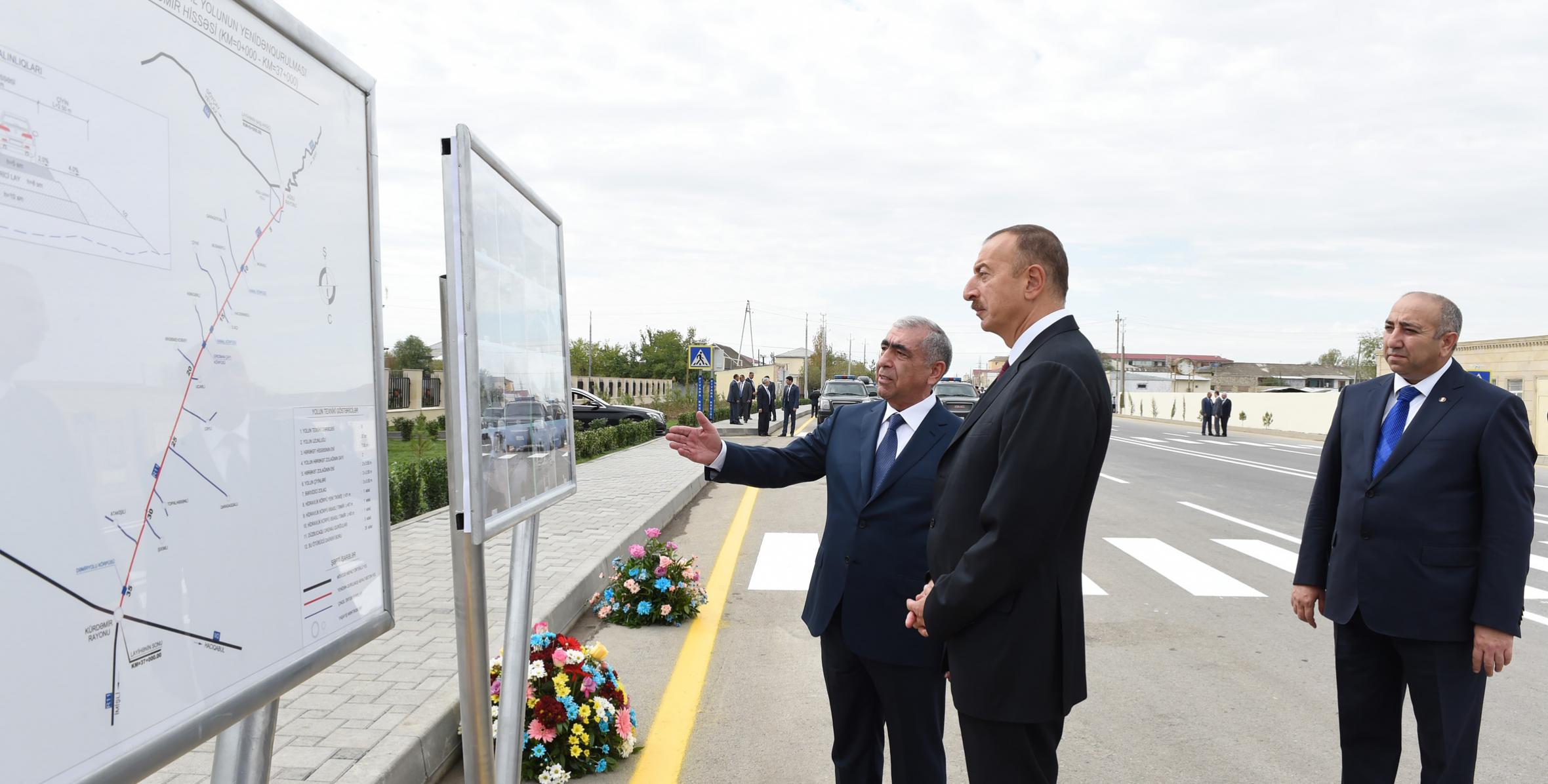 İlham Əliyev Ağsu-Kürdəmir-İmişli avtomobil yolunun Ağsu-Kürdəmir hissəsinin açılışında iştirak edib