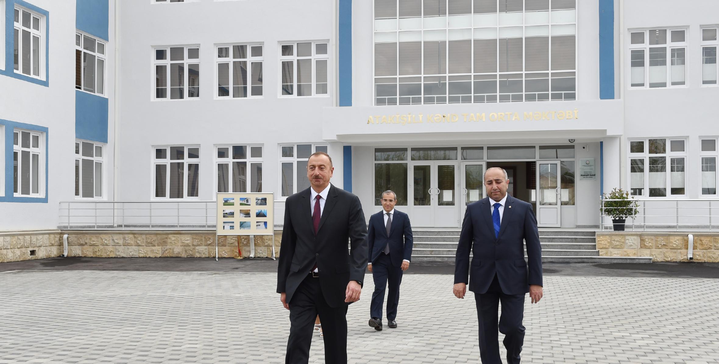 Ильхам Алиев принял участие в открытии здания полной средней школы в кюрдамирском селе Атакишили