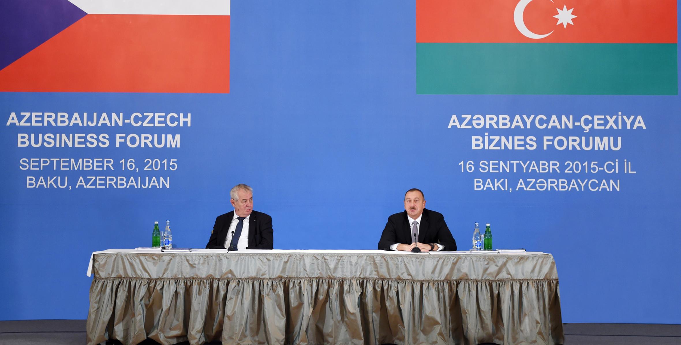 Speech by Ilham Aliyev at the Azerbaijani-Czech Business Forum