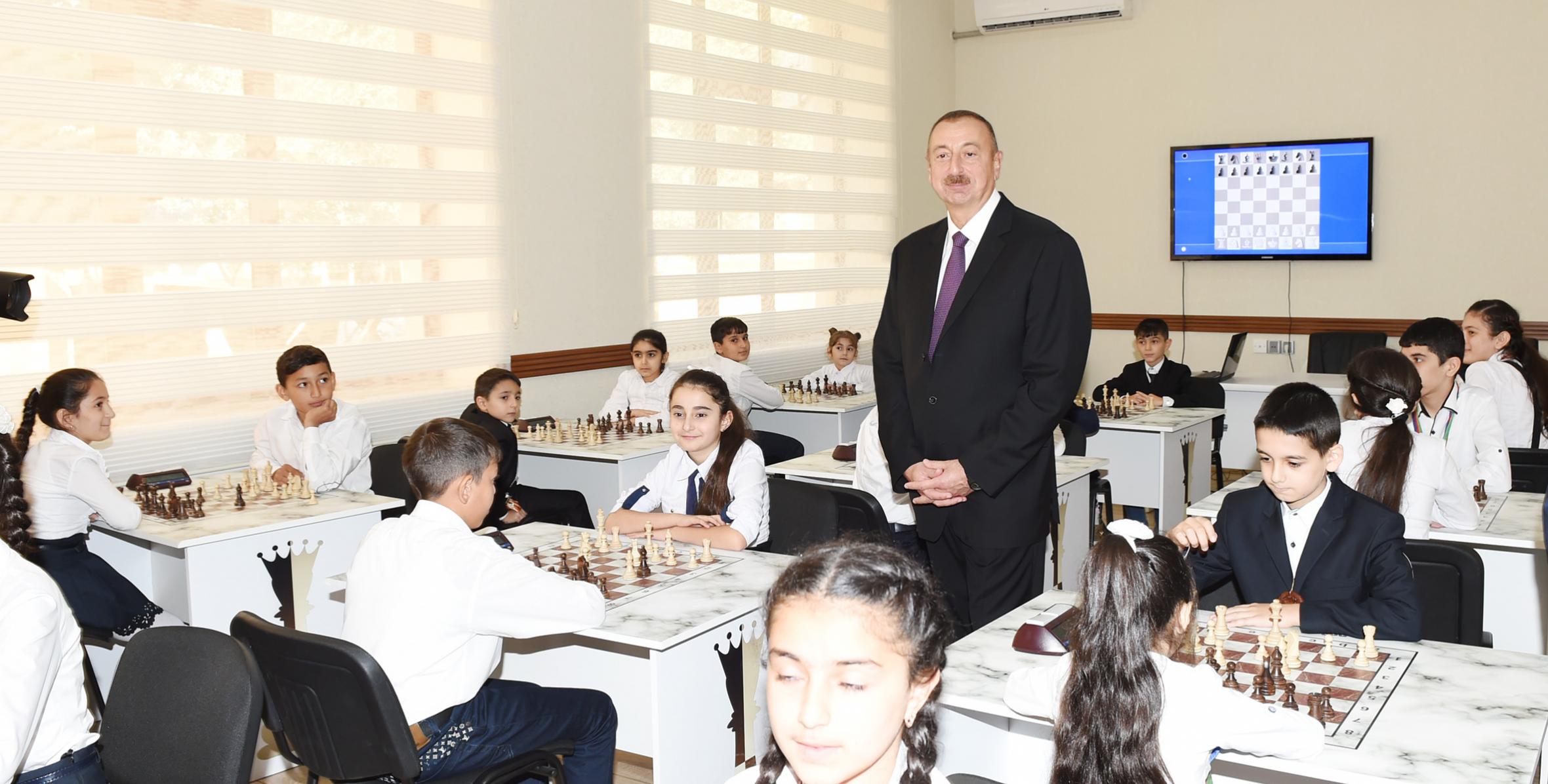 Ilham Aliyev attended the opening of a chess school in Goychay