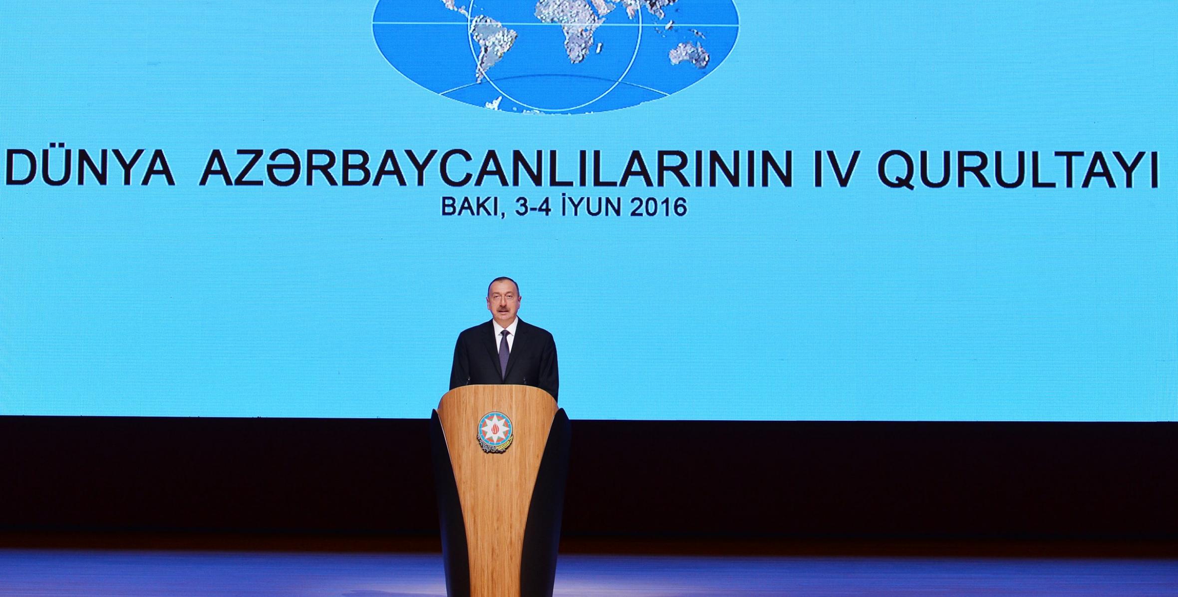 Dünya Azərbaycanlılarının IV Qurultayının açılışında İlham Əliyevin nitqi