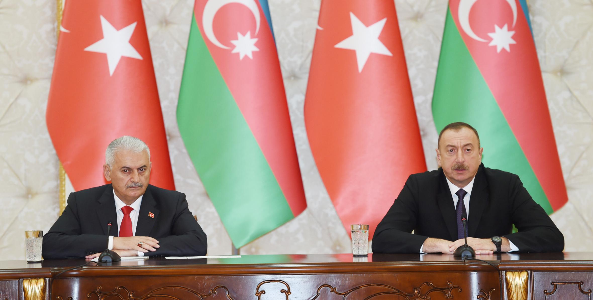 Ilham Aliyev and Turkish Prime Minister Binali Yildirim made statements for the press