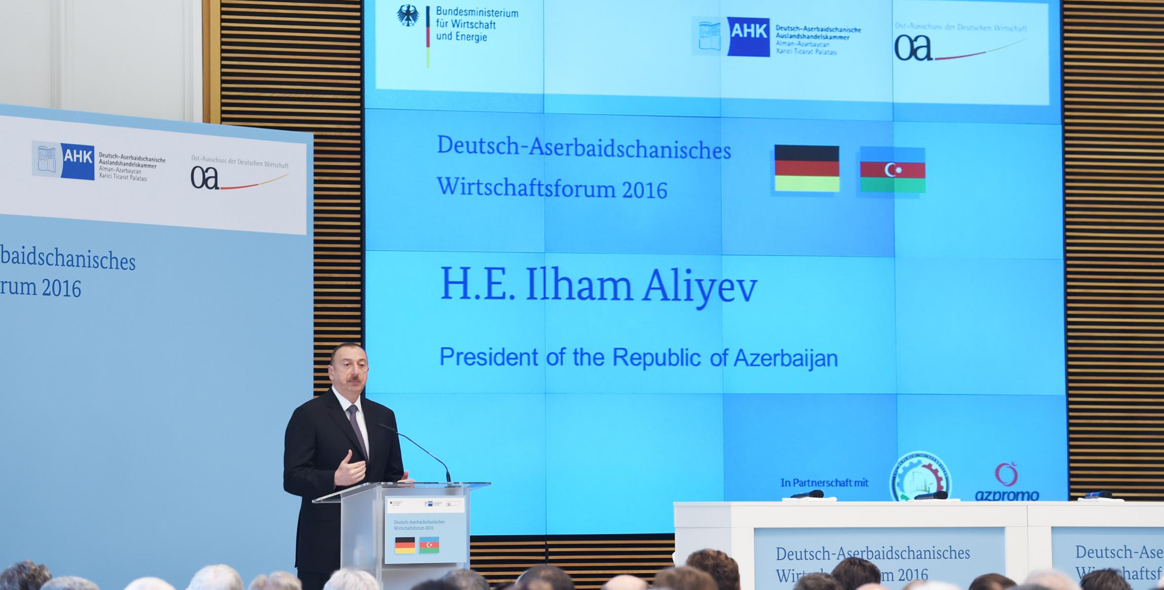 Berlində Azərbaycan-Almaniya İqtisadi Forumunun açılışında İlham Əliyevin nitqi