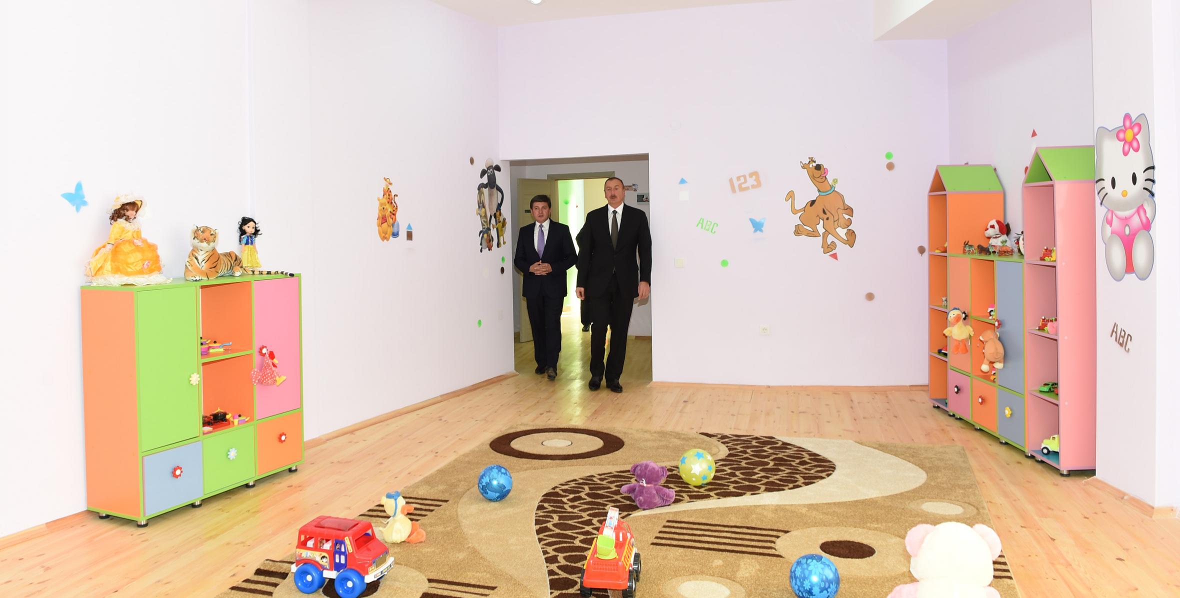 Ильхам Алиев принял участие в открытии детского сада, построенного в Габале по инициативе Фонда Гейдара Алиева