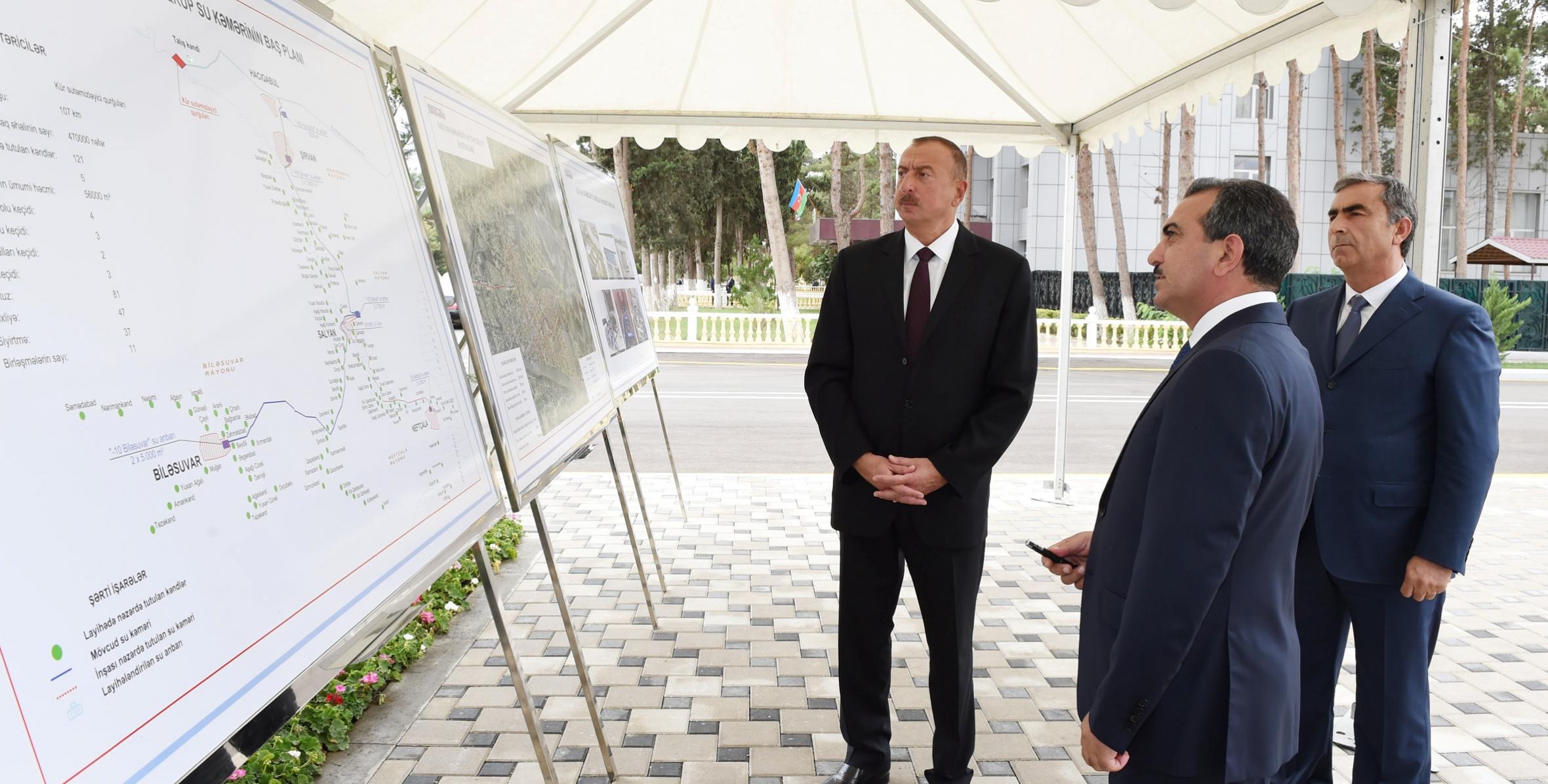 Ильхам Алиев принял участие в церемонии открытия новой линии питьевой воды, проложенной от магистрального водопровода Ширван-Муган