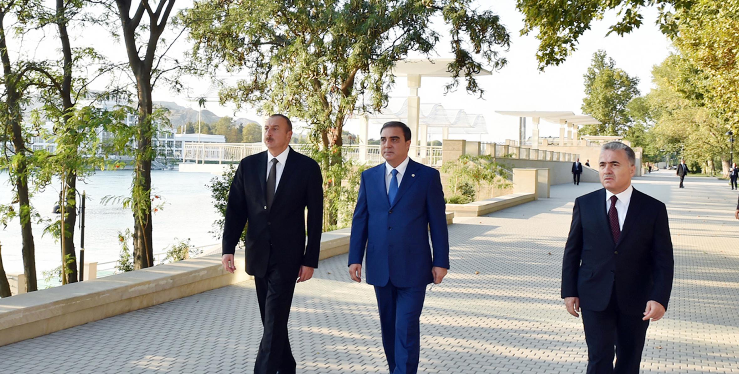 Ilham Aliyev viewed landscaping and construction work in Mingachevir
