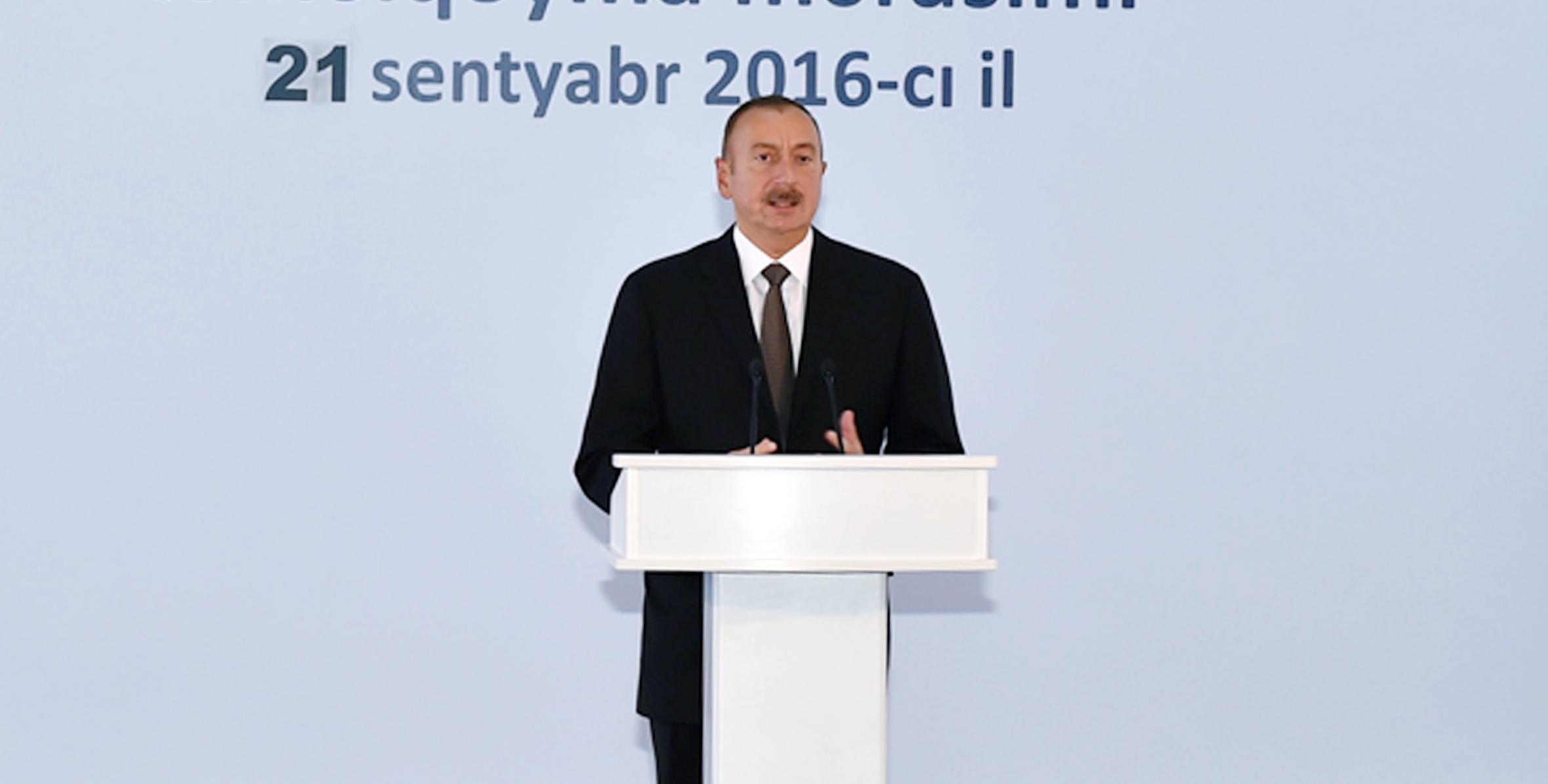 Речь Ильхама Алиева на церемонии закладки фундамента Мингячевирского промышленного парка