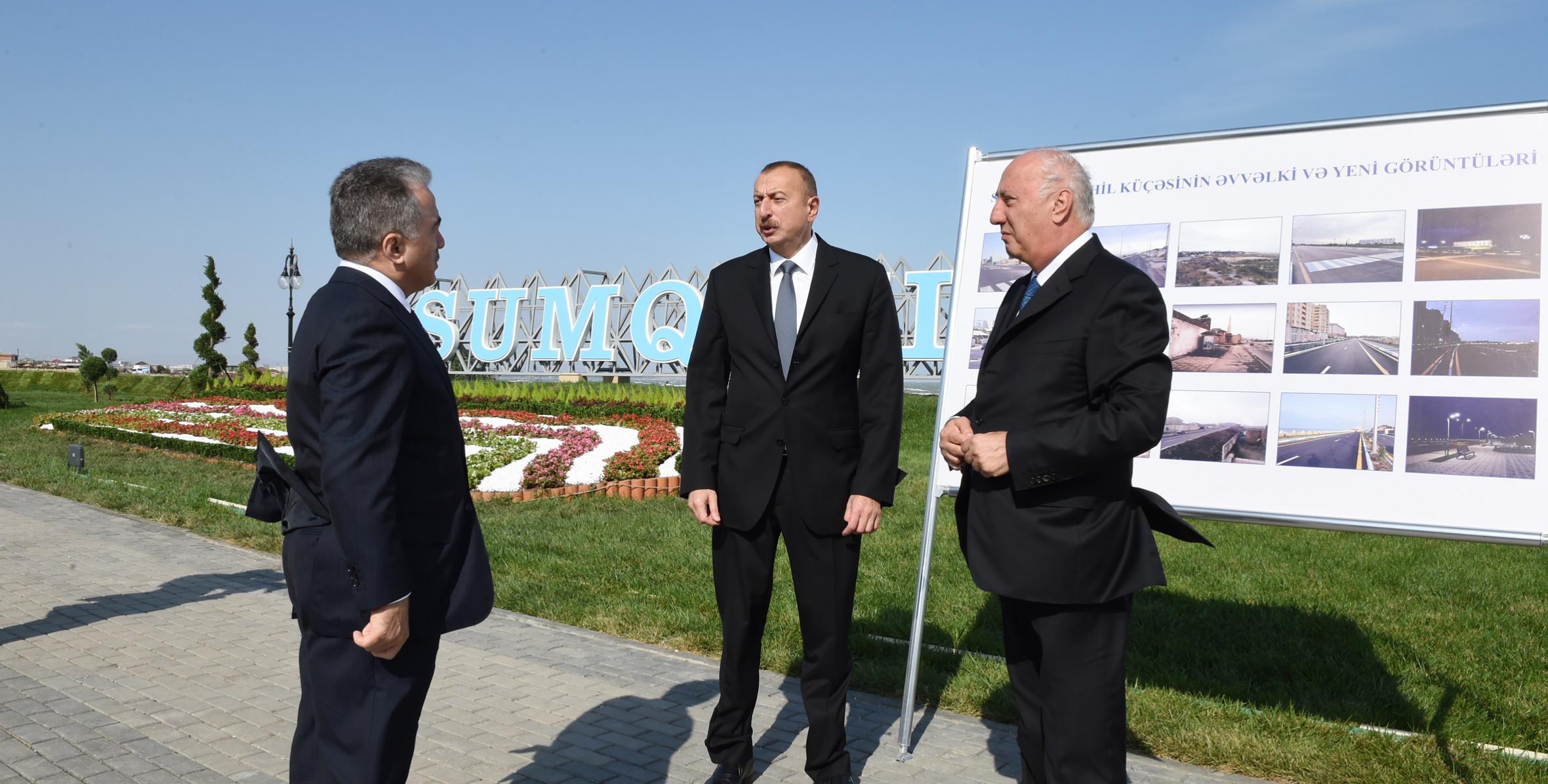 Ilham Aliyev viewed newly renovated Sahil Street in Sumgayit