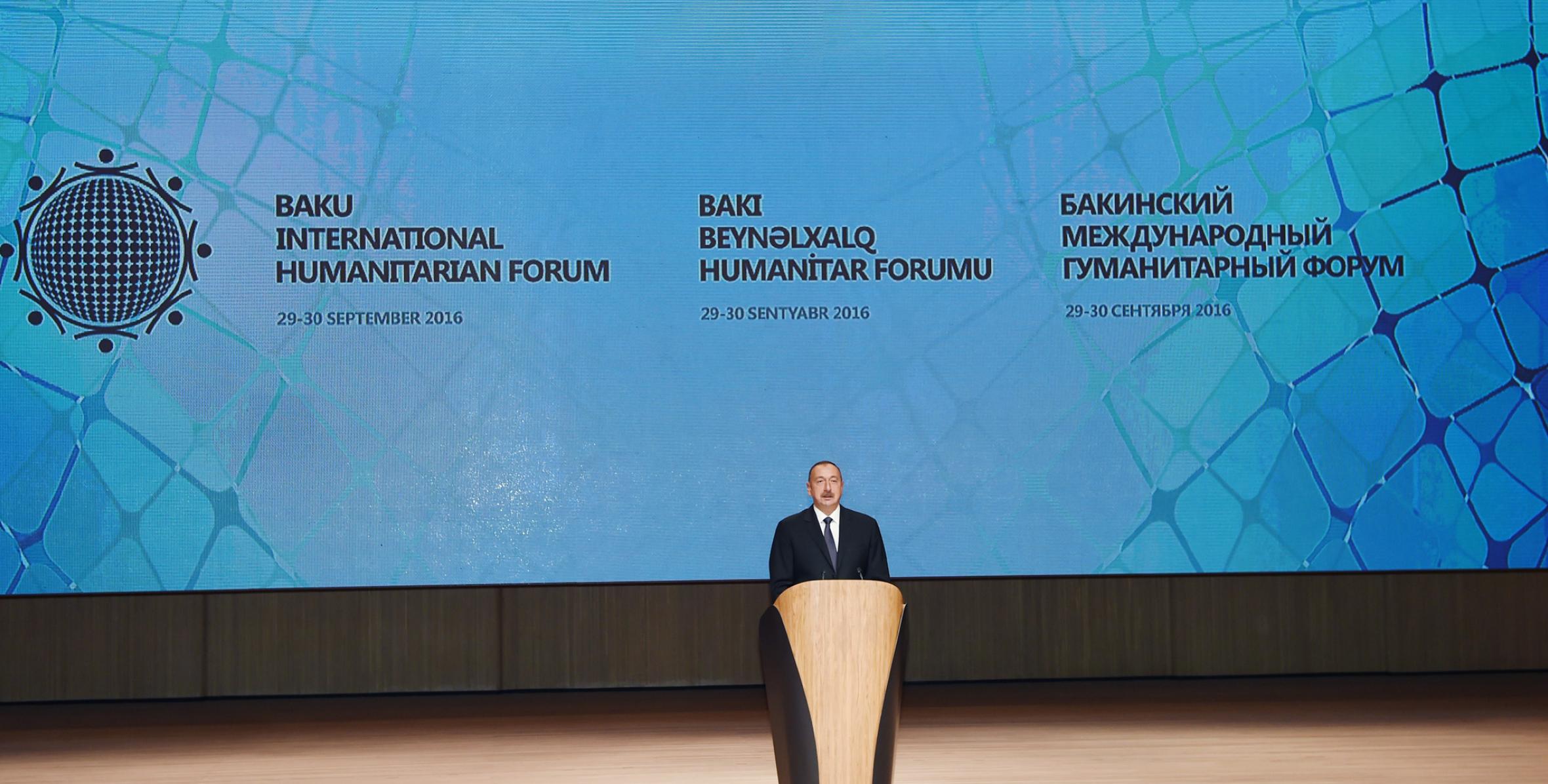 Ilham Aliyev attended the opening of the Fifth Baku International Humanitarian Forum