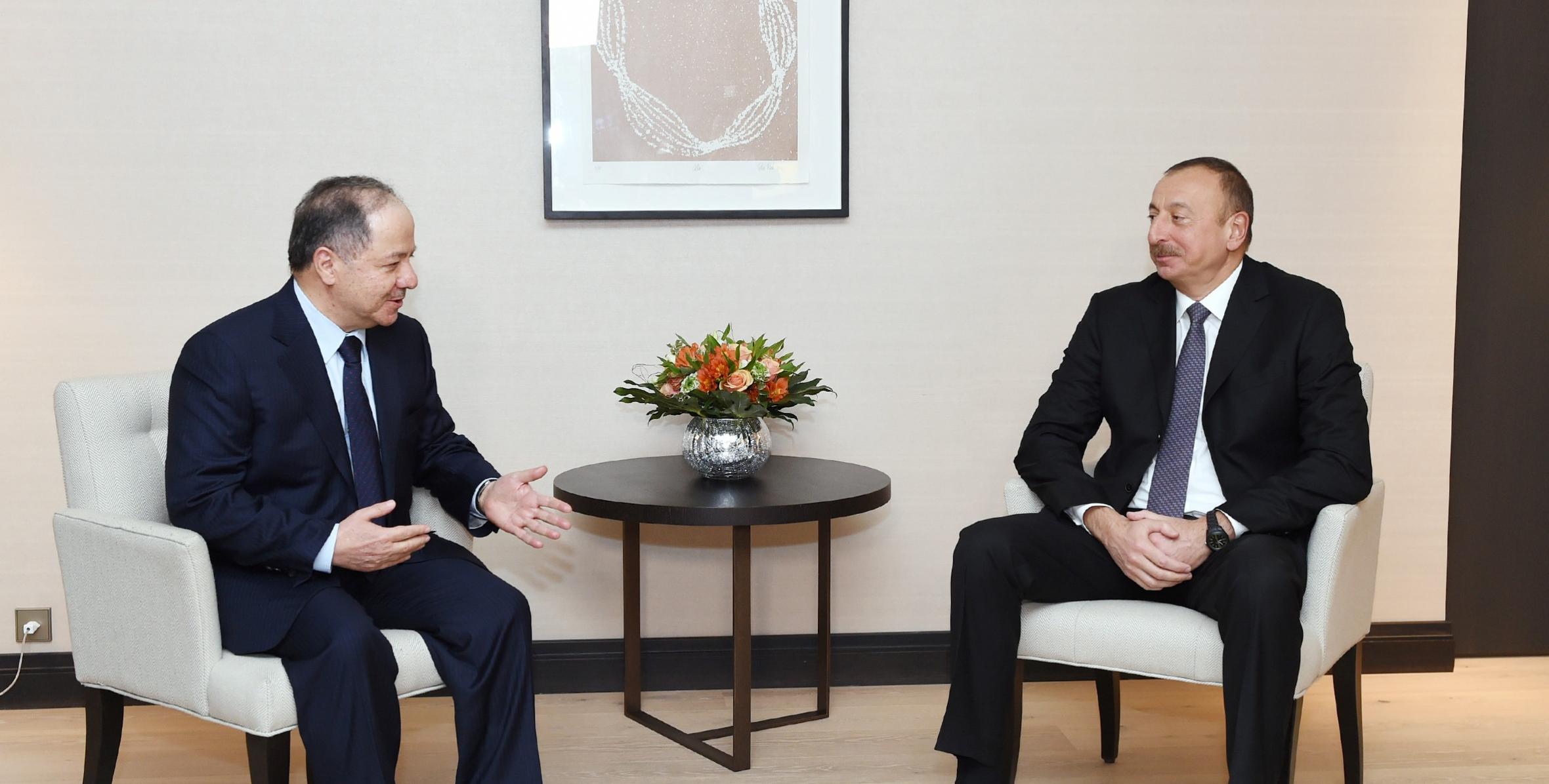 İlham Əliyev Davosda İraq Kürdüstan Regional hökumətinin başçısı ilə görüşüb