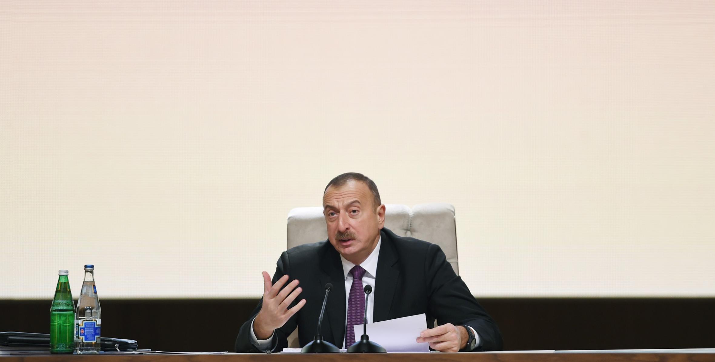 Заключительная речь Ильхама Алиева на конференции посвященной итогам третьего года реализации Государственной программы социально-экономического развития регионов в 2014-2018 годах