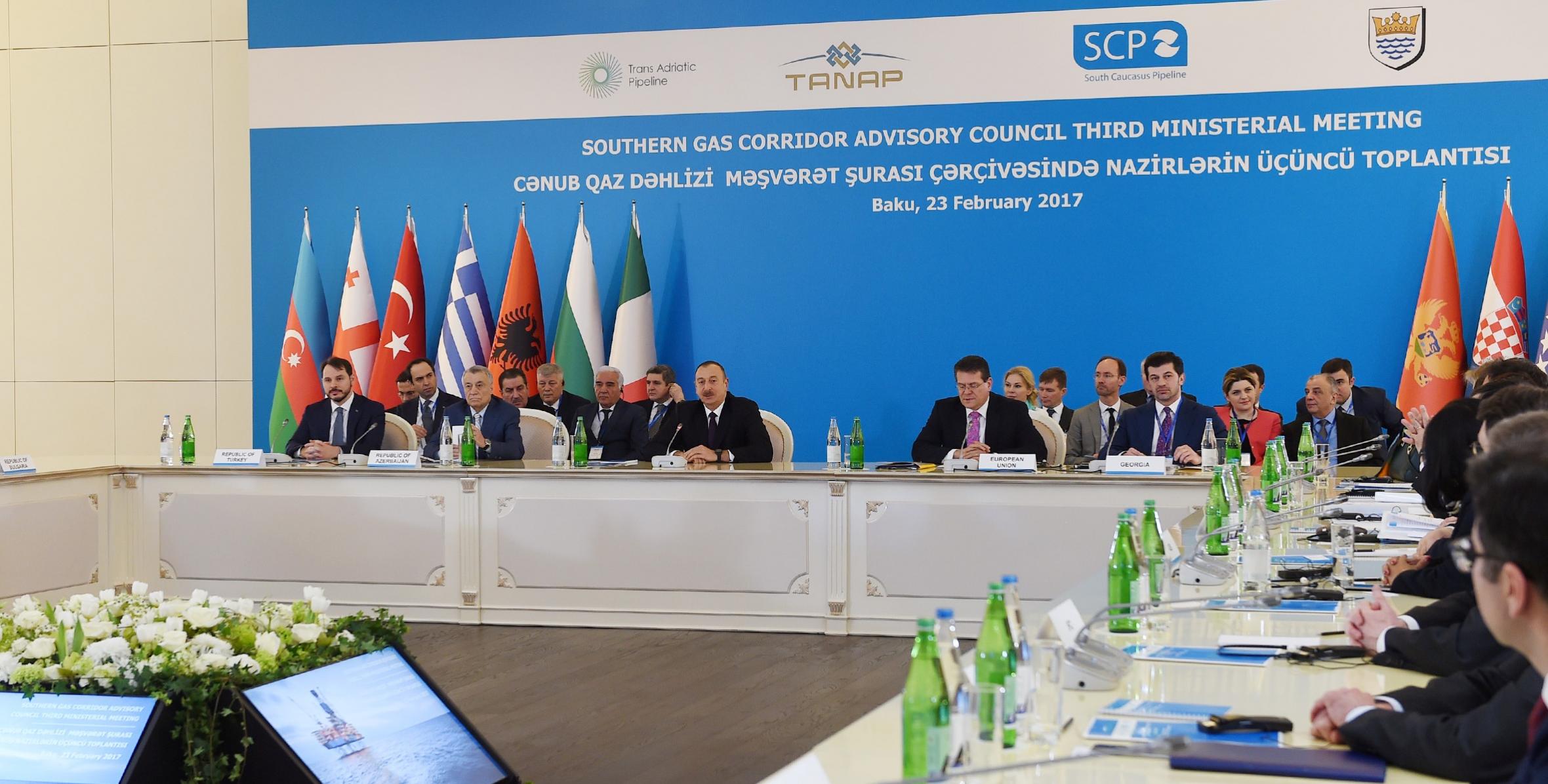 Ильхам Алиев принял участие на третьем заседании министров в рамках Консультативного совета Южного газового коридора