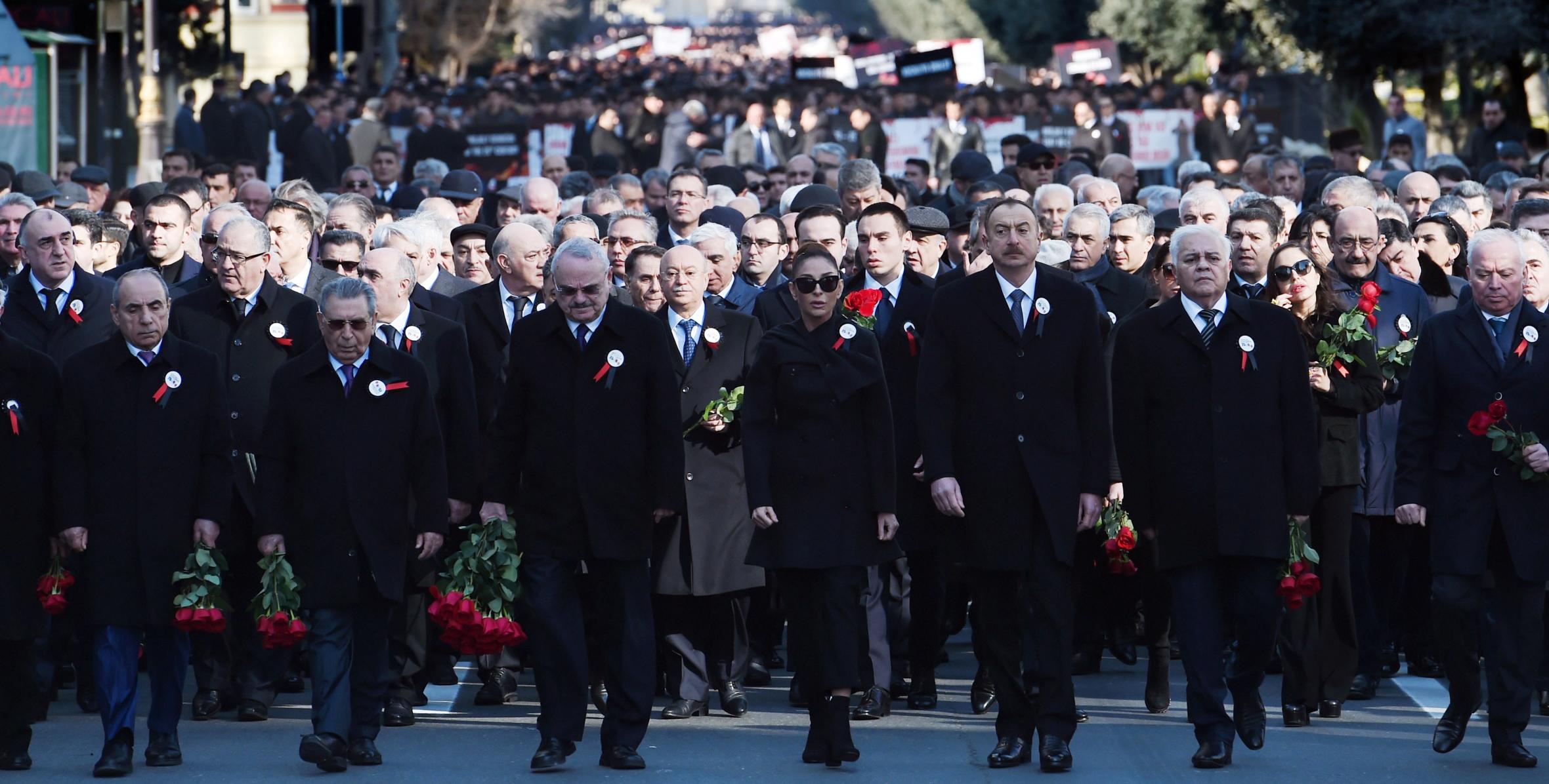 Ilham Aliyev attended the Nationwide march to commemorate 25th anniversary of Khojaly genocide held in Baku