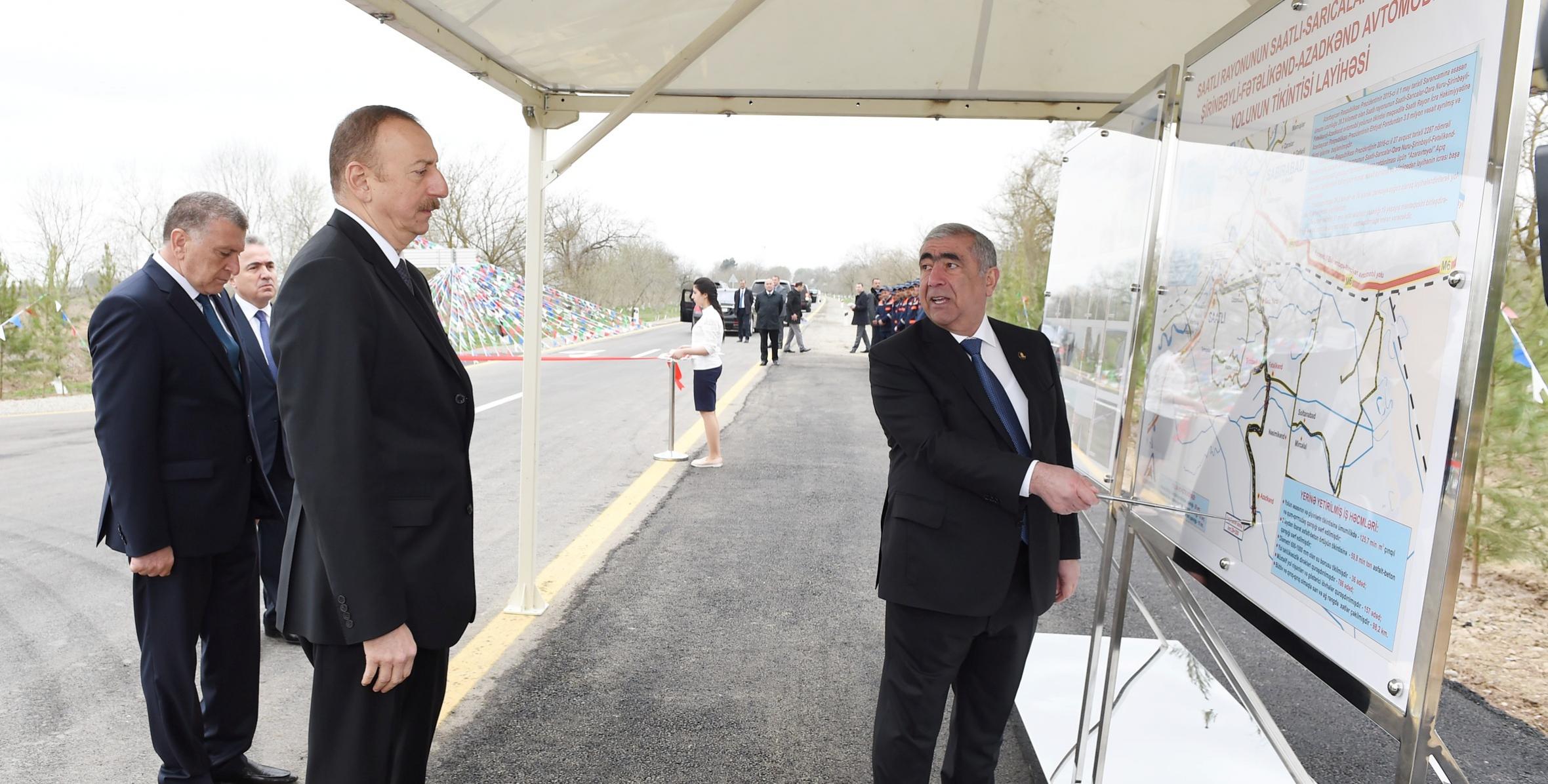Ильхам Алиев принял участие в открытии дороги Саатлы- Сарыджалар- Гара Нуру- Ширинбейли- Фетеликенд- Азадкенд