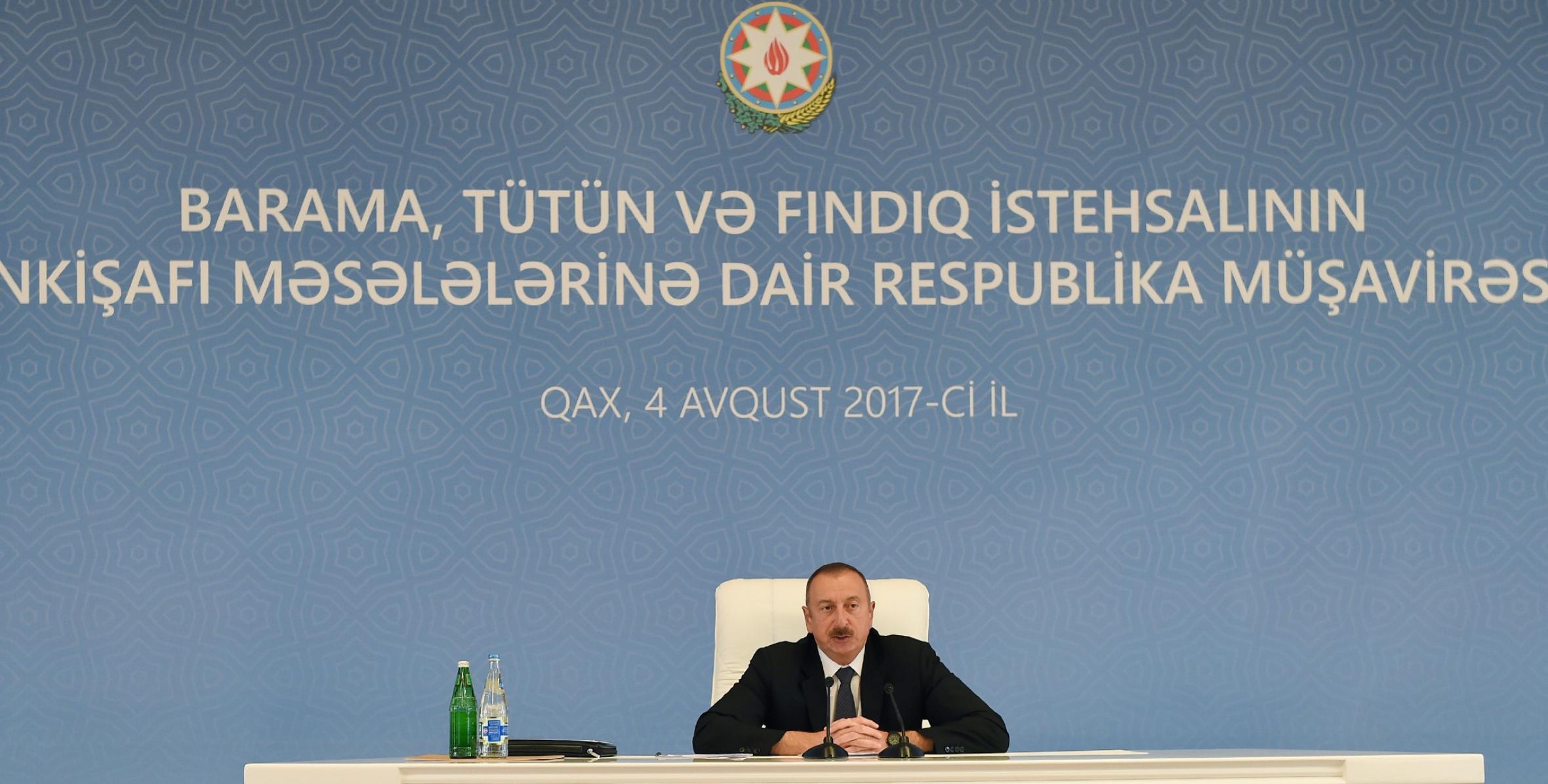 Closing speech by Ilham Aliyev at the republican conference on development of sericulture, tobacco and hazelnut production