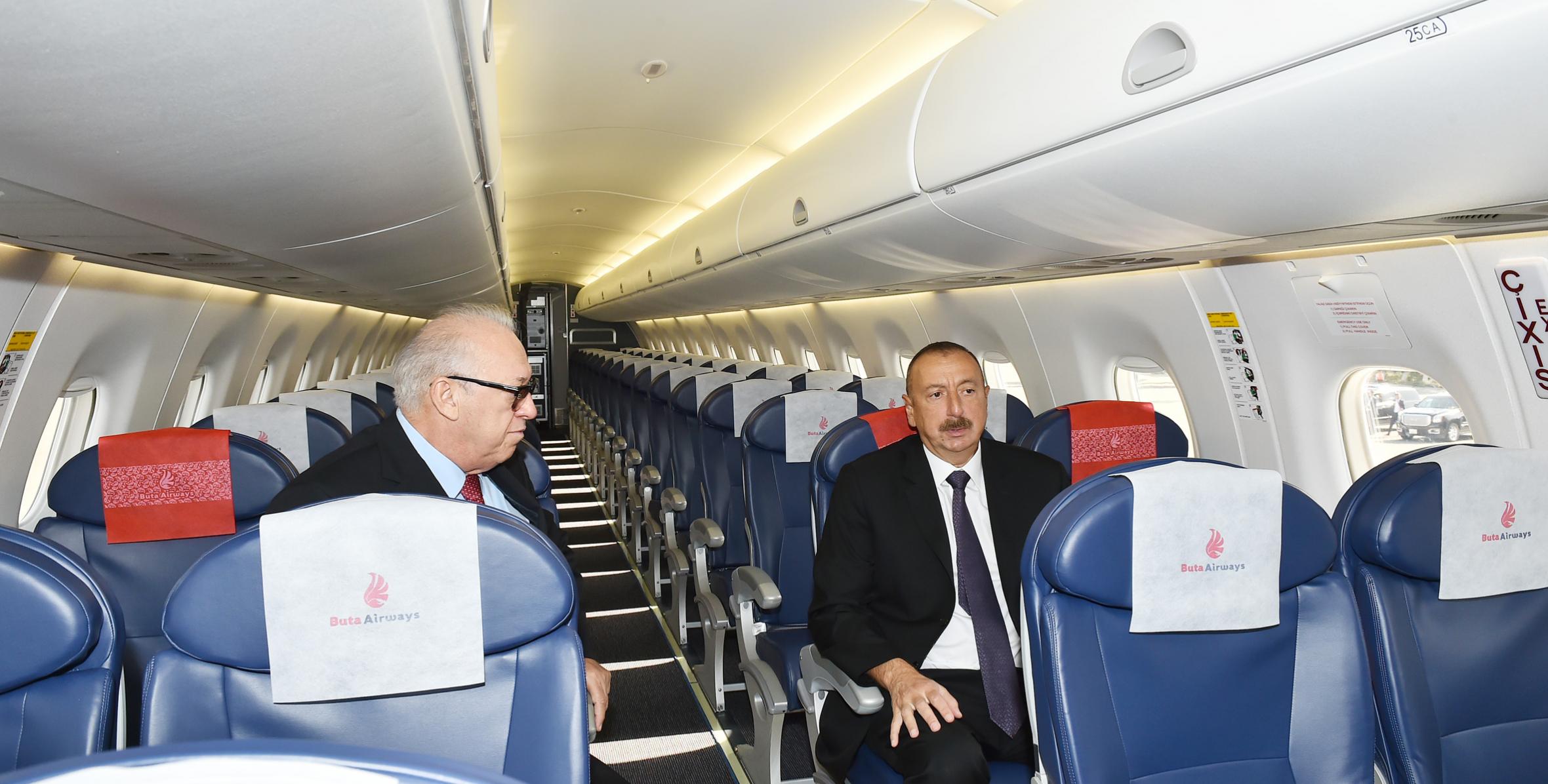 Ilham Aliyev viewed Embraer 190 aircraft delivered to Baku by Buta Airways