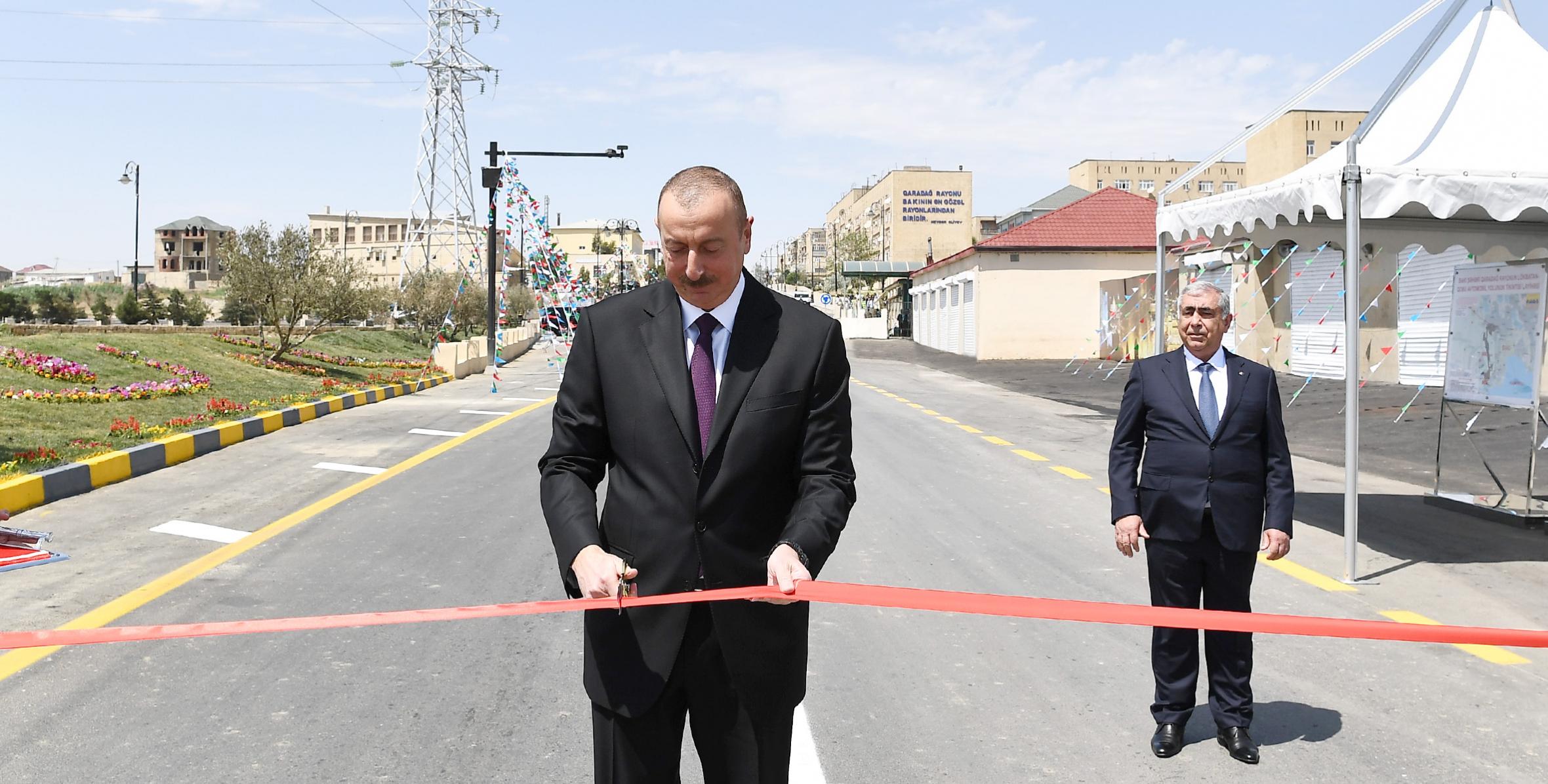 Ильхам Алиев принял участие в открытии реконструированной автомобильной дороги Локбатан-Гобу в Гарадагском районе