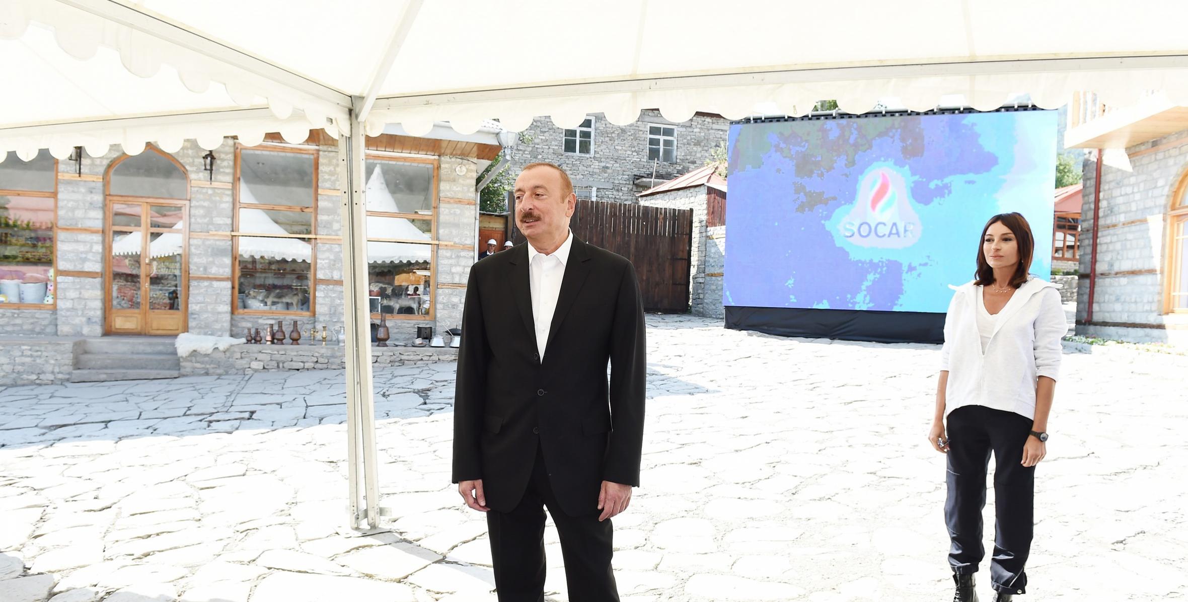 Ilham Aliyev attended ceremony to start natural gas supply to Lahij settlement