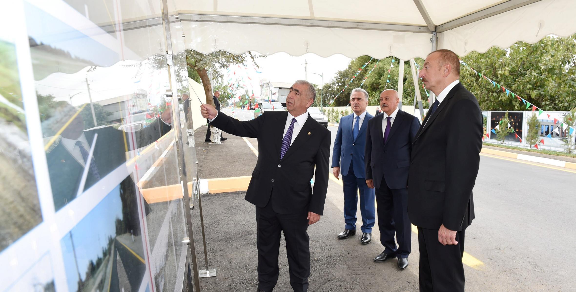 Ильхам Алиев принял участие в открытии автомобильной дороги Шатыроба-Хишкедере-Миянкю-Кубин-Биринджи Семидханлы-Халлыджалы-Эминли-Мамедханлы после капитальной реконструкции