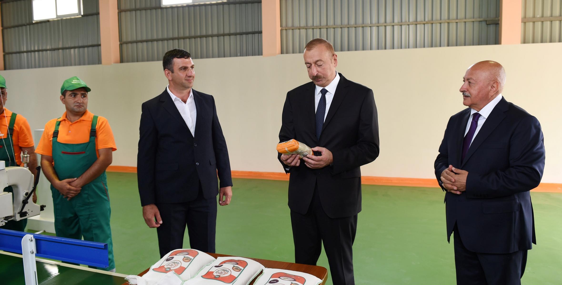 Ильхам Алиев принял участие в открытии предприятия по переработке риса Общества с ограниченной ответственностью «Масаллы неметлери»