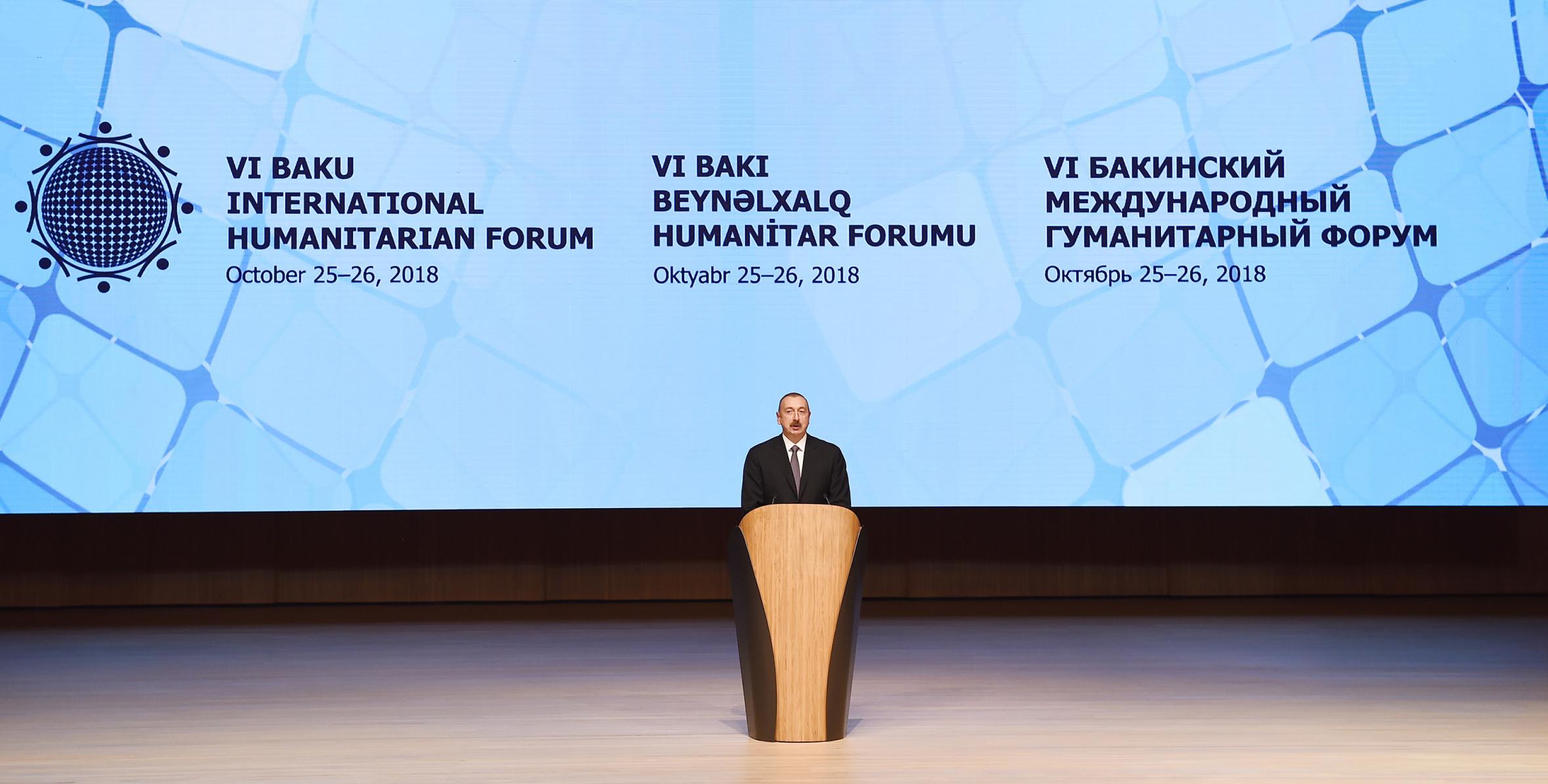 İlham Əliyev Bakıda VI Beynəlxalq Humanitar Forumun rəsmi açılış mərasimində iştirak edib