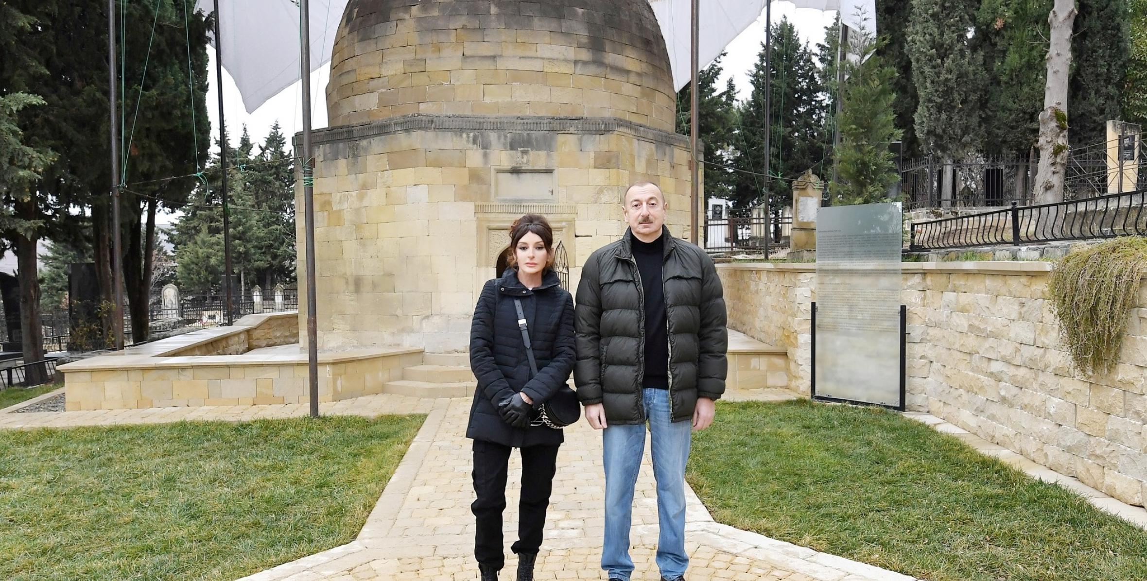 Ilham Aliyev and first lady Mehriban Aliyeva viewed landscaping work carried out around Shahkhandan tomb in Shamakhi