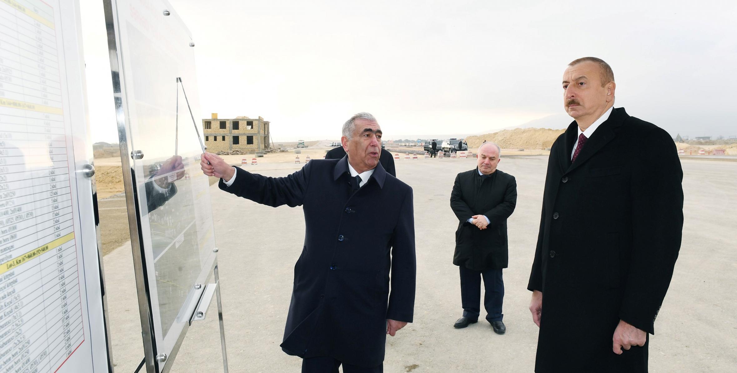 Ilham Aliyev viewed construction at Baku-Guba-Russia state border highway