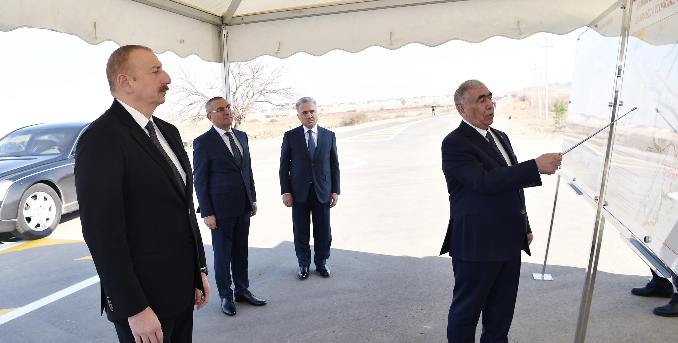 Ильхам Алиев принял участие в открытии после реконструкции автомобильной дороги Шамкир-Аббаслы-Нариманлы