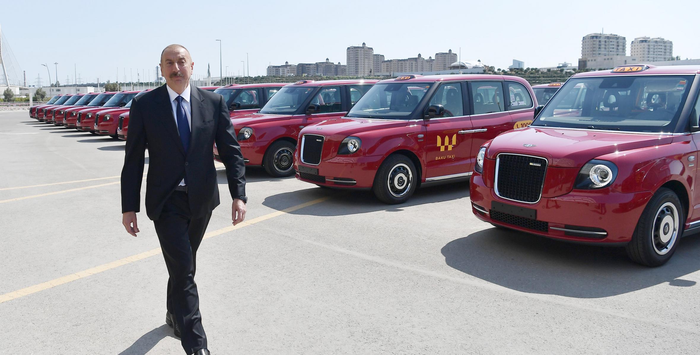 Ilham Aliyev viewed new LEVC TX London taxis delivered to Baku