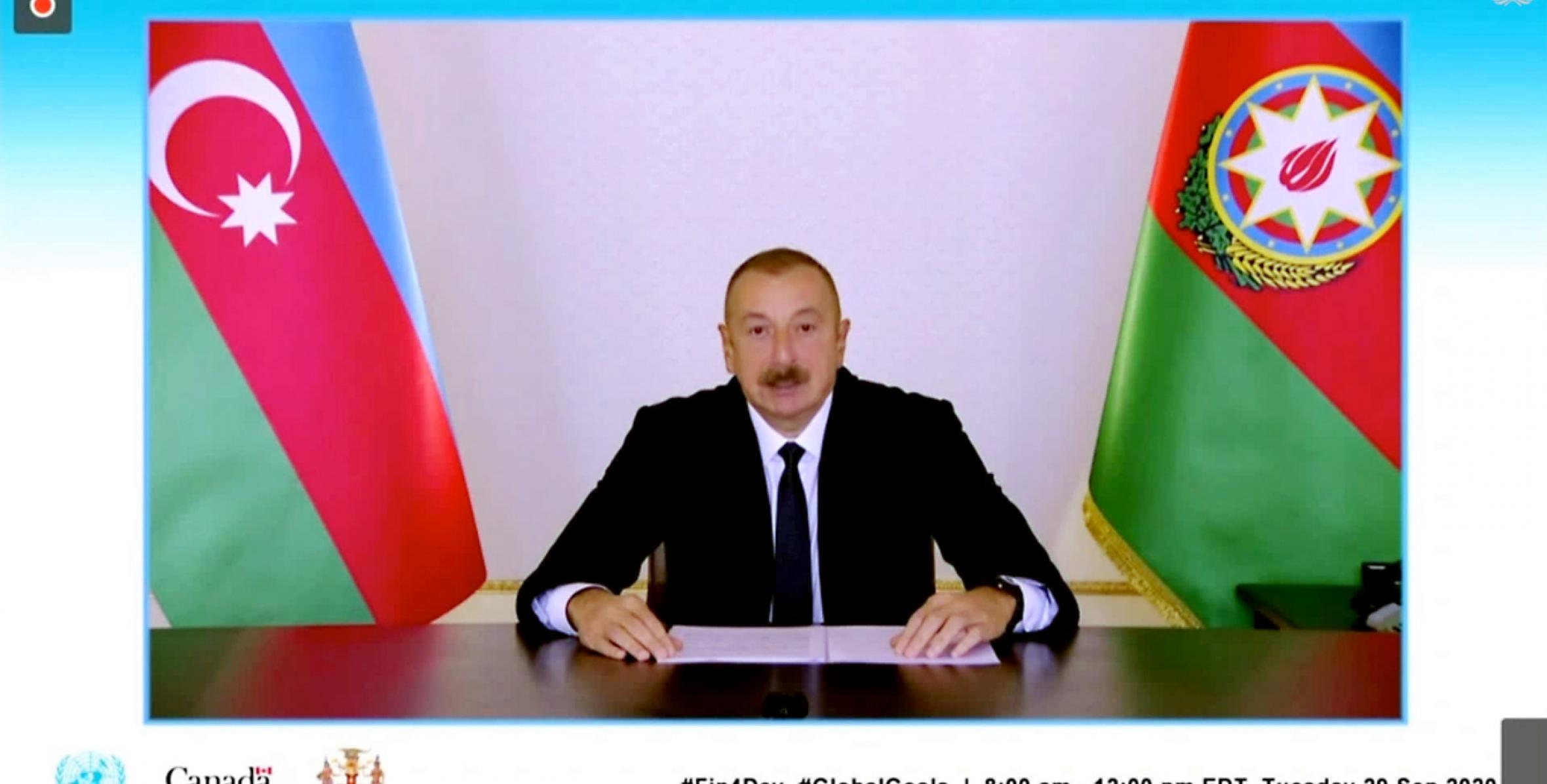 Речь Ильхама Алиевана на заседании глав государств и правительств на тему «Финансирование Повестки дня в области Целей устойчивого развития на период до 2030 года во время COVID-19 и в последующий период»