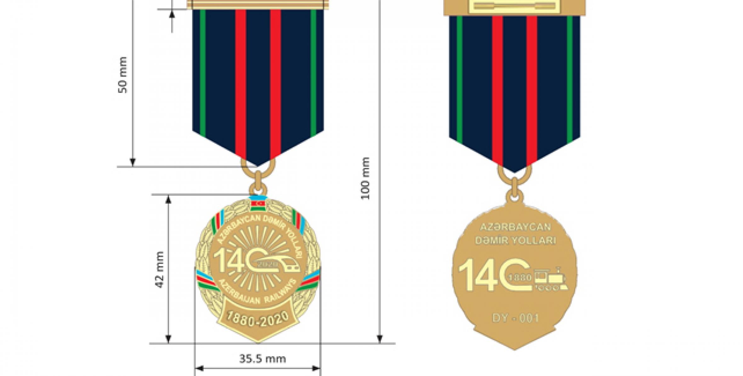 “Azərbaycan Dəmir Yollarının 140 illiyi (1880-2020)” Azərbaycan Respublikasının yubiley medalının təsviri