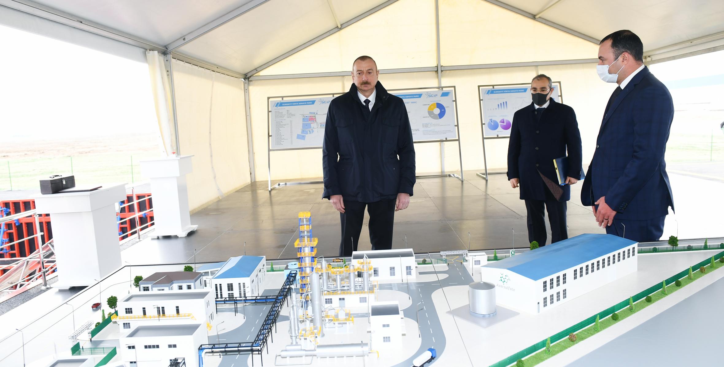 Ilham Aliyev attended a groundbreaking ceremony for two plants in Sumgayit Chemical Industry Park and inaugurated a sheet glass factory