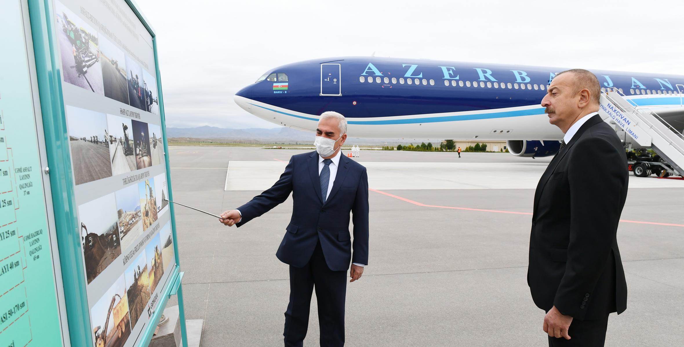 İlham Əliyev Naxçıvan Beynəlxalq Hava Limanının yeni uçuş-enmə zolağının təqdimatında iştirak edib