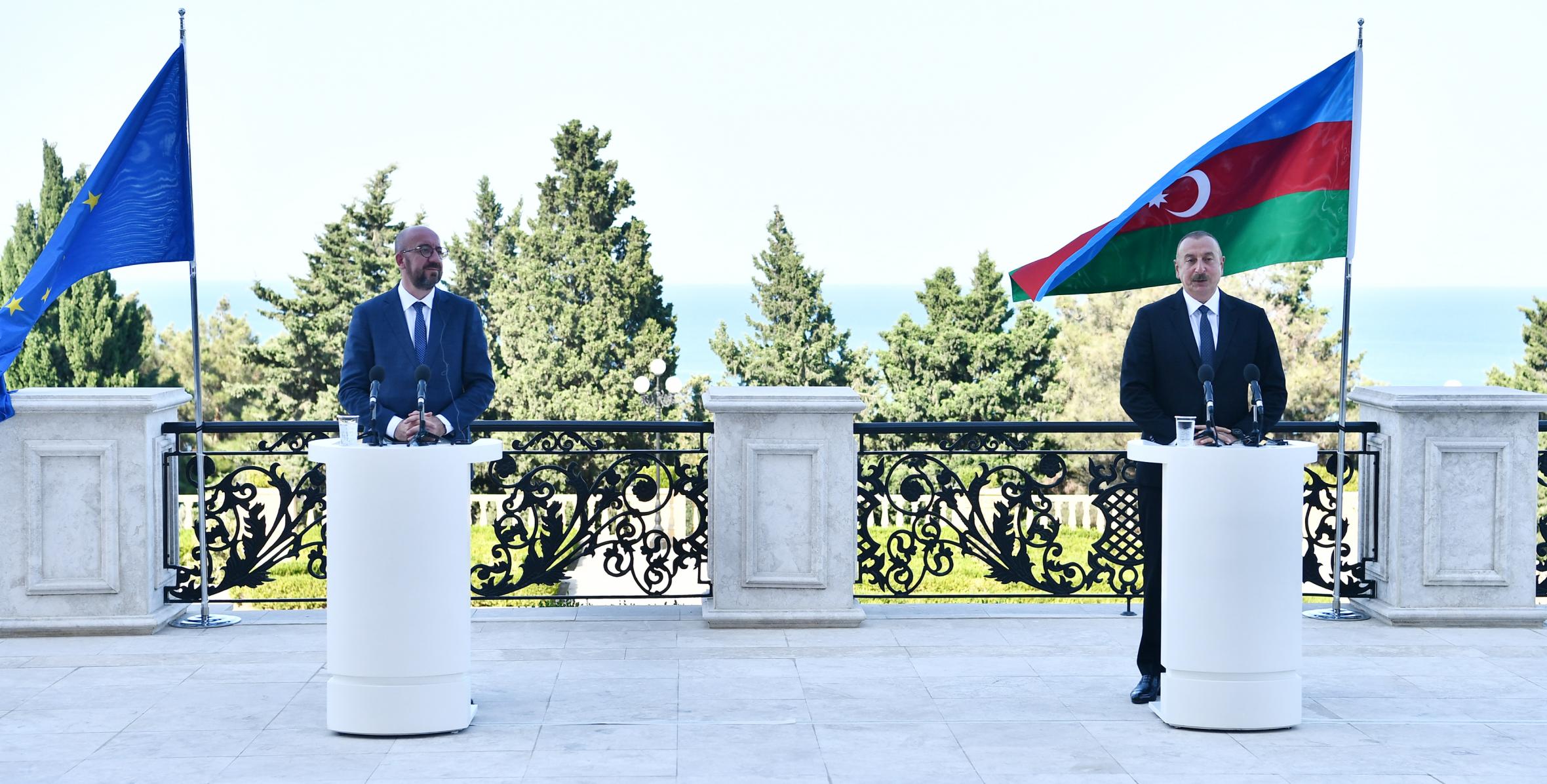 Совместная пресс-конференция Ильхама Алиева и президента Совета Европейского Союза Шарля Мишеля